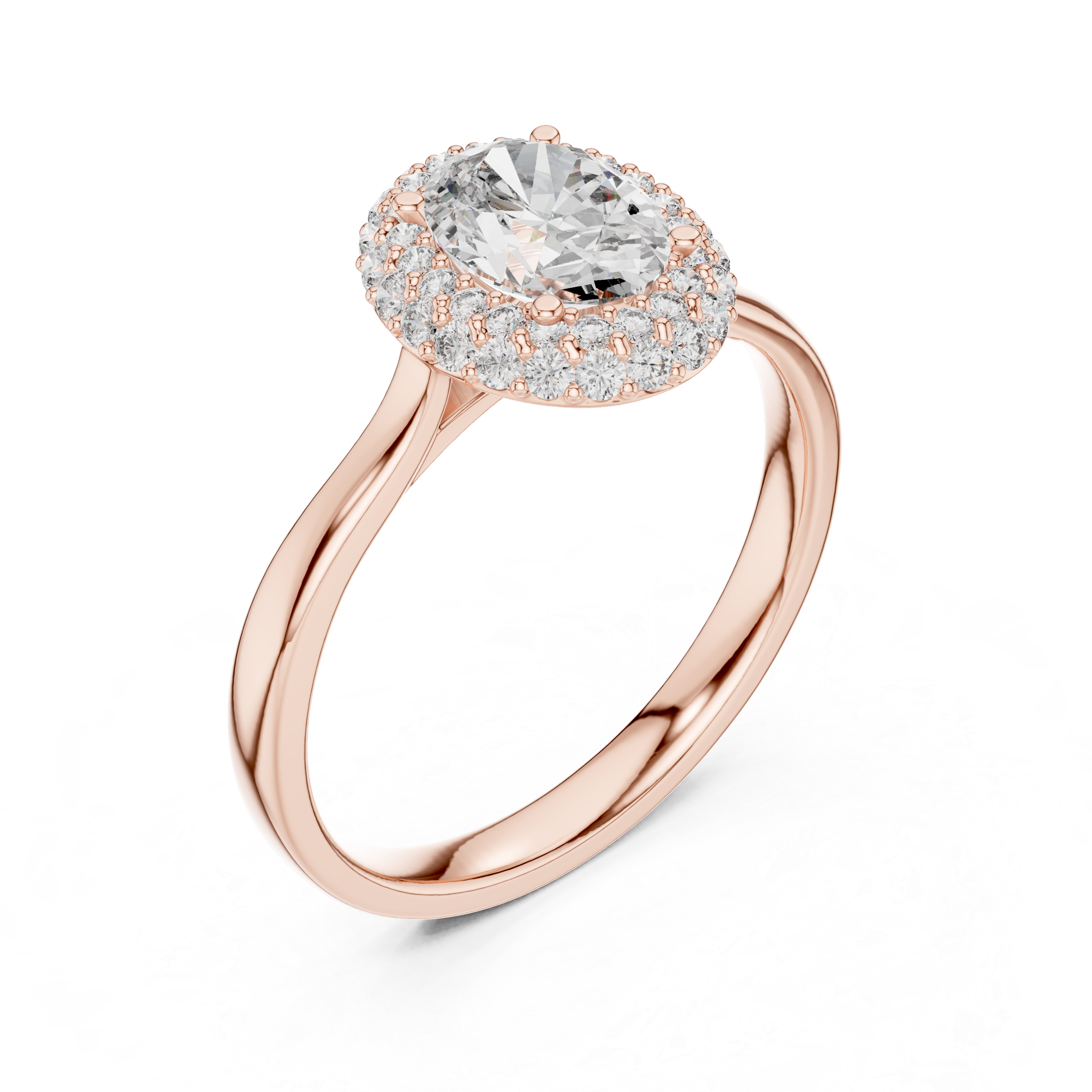 Double Halo Oval Engagement Ring with Pavé Diamond Frame