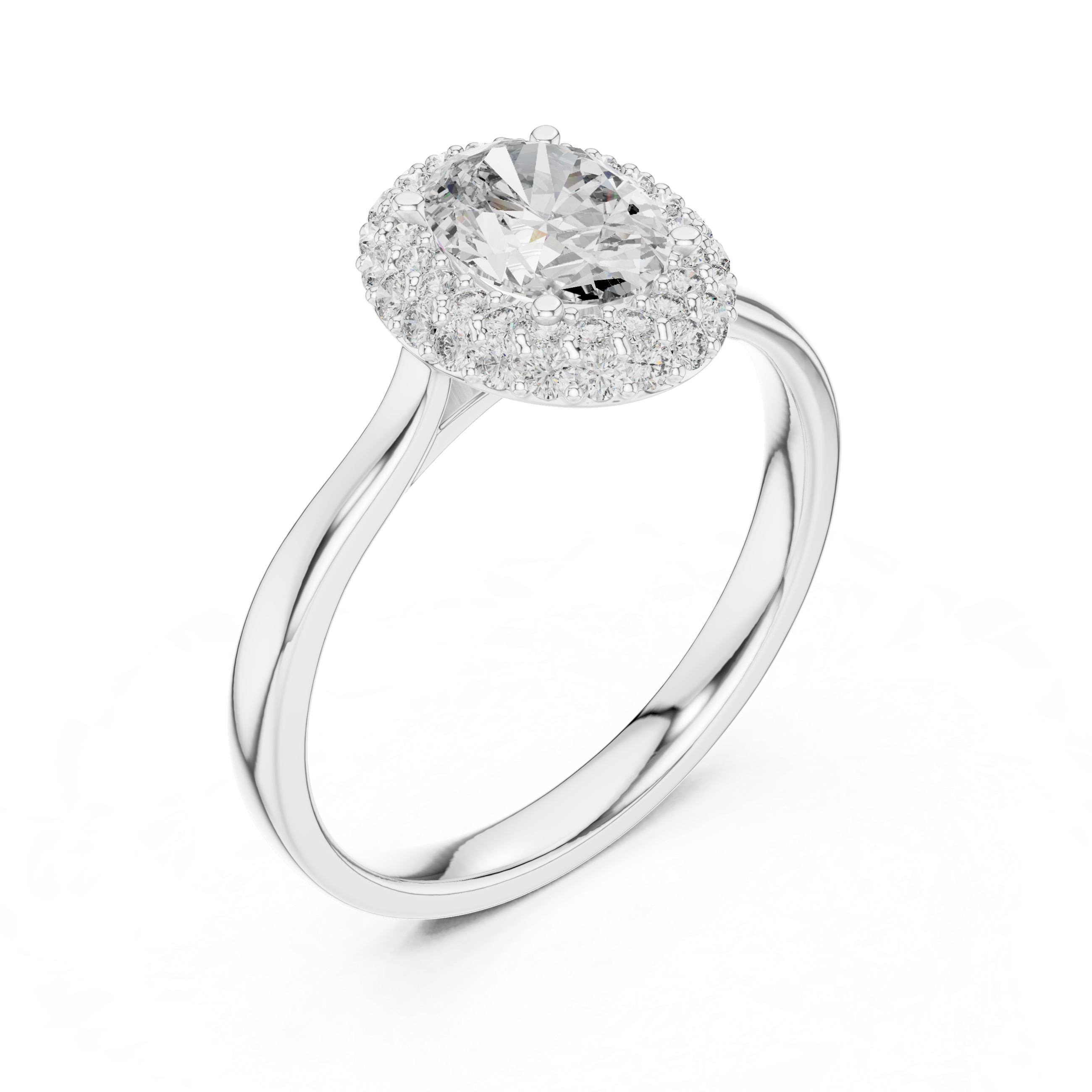 Double Halo Oval Engagement Ring with Pavé Diamond Frame