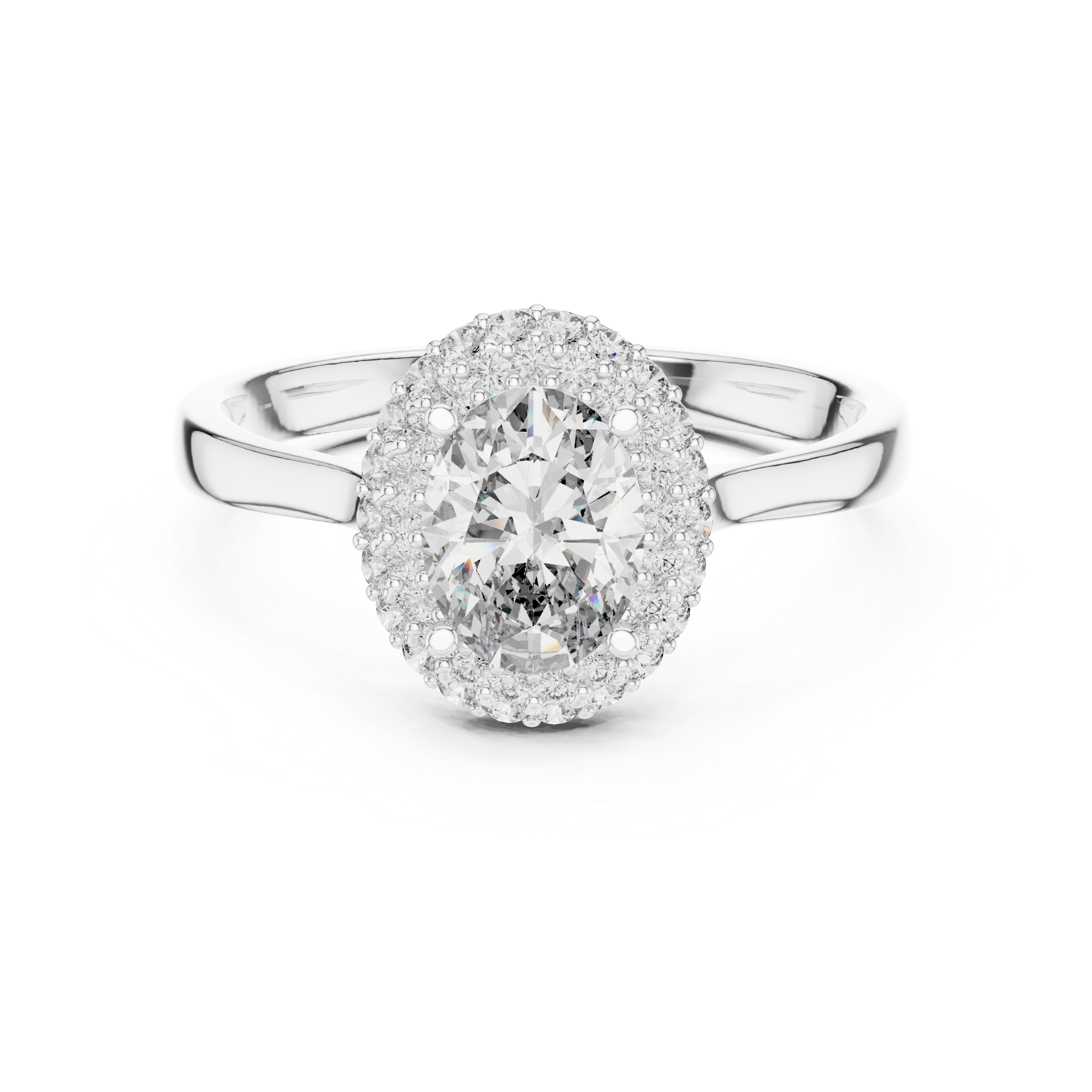 Double Halo Oval Engagement Ring with Pavé Diamond Frame