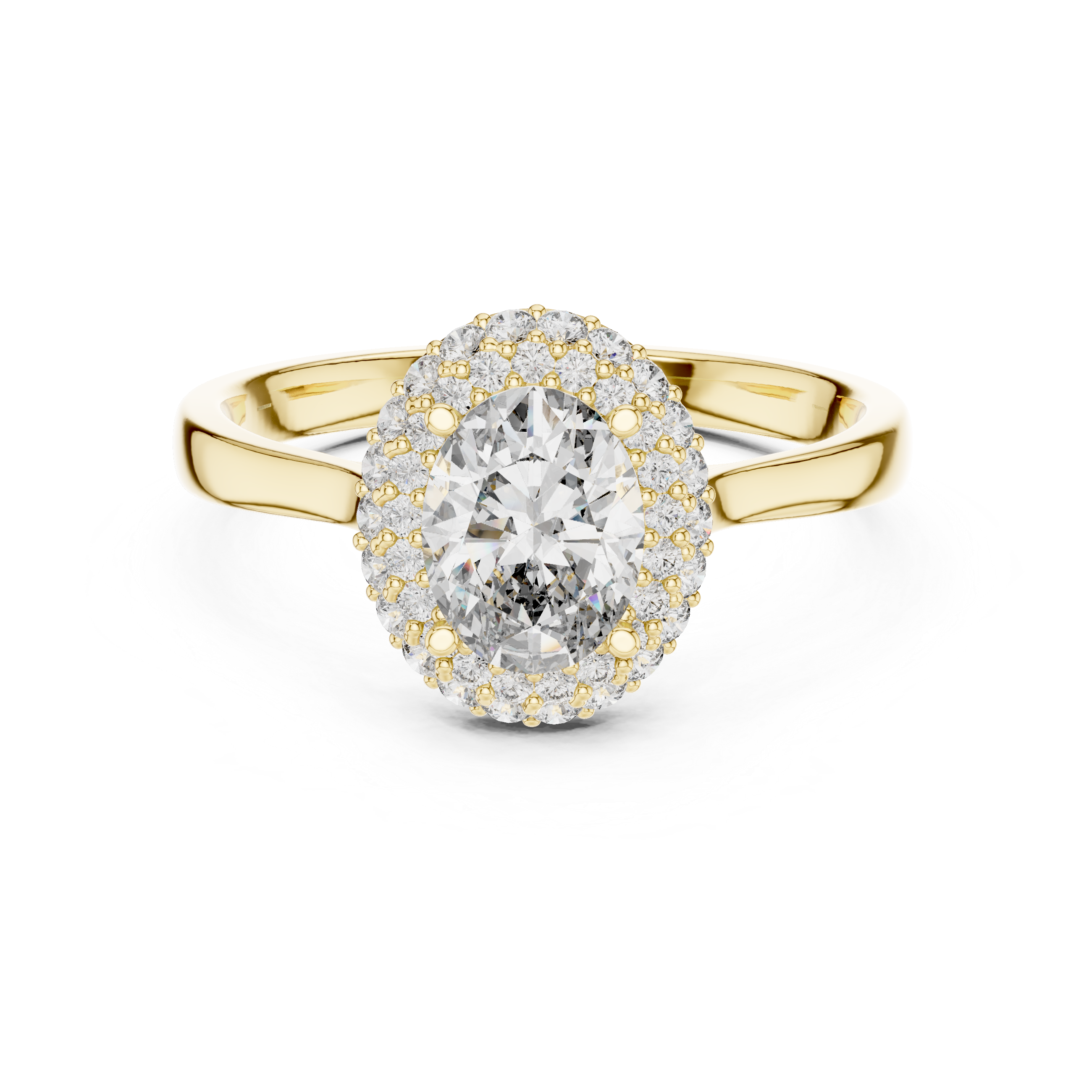 Double Halo Oval Engagement Ring with Pavé Diamond Frame
