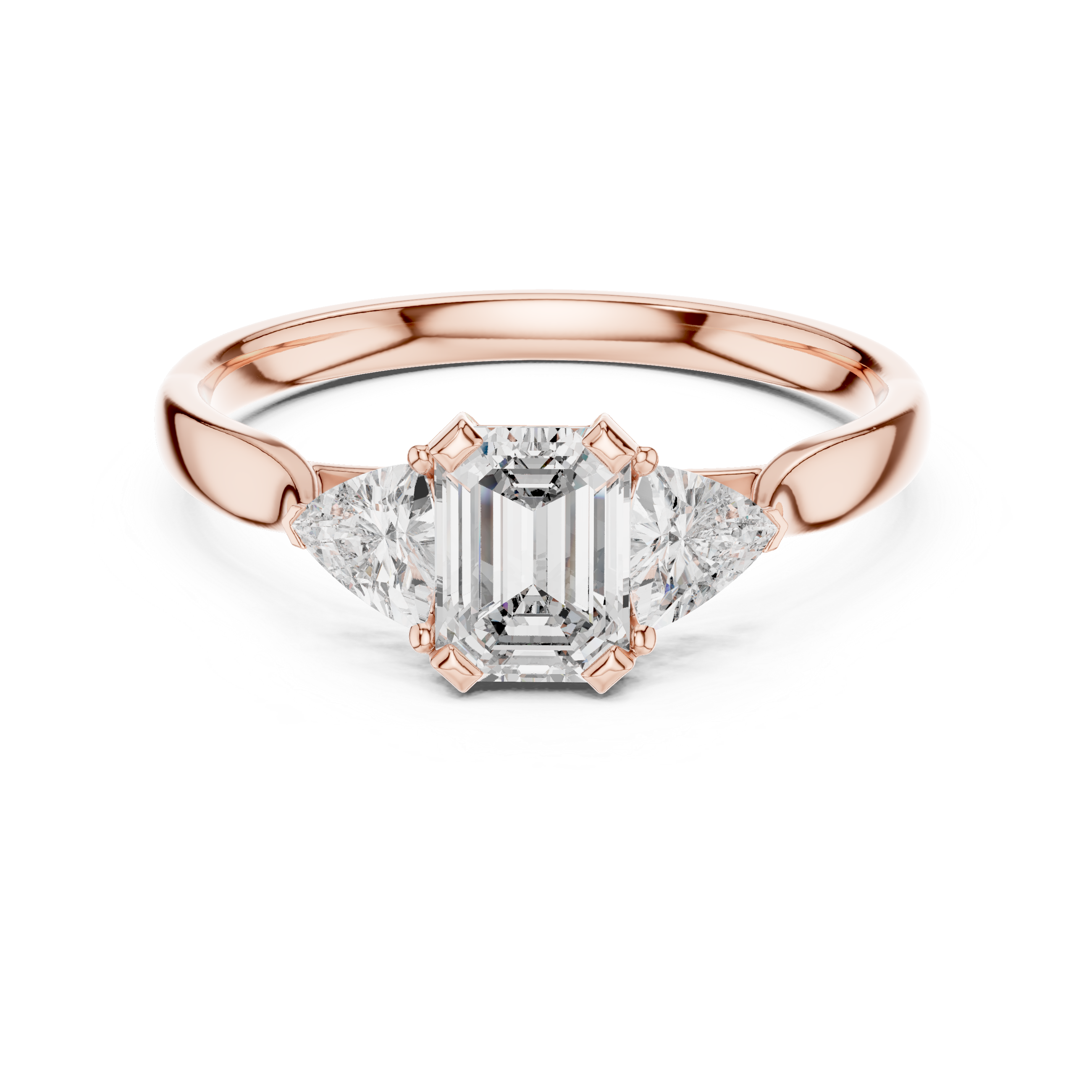 Emerald Cut Three Stone Engagement Ring with Trillion Side Stones