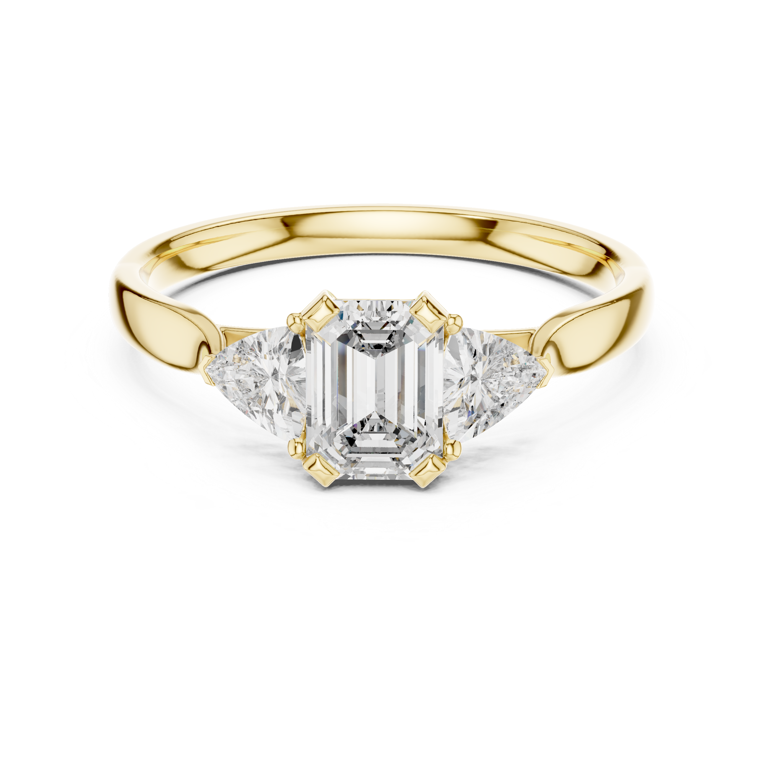Emerald Cut Three Stone Engagement Ring with Trillion Side Stones