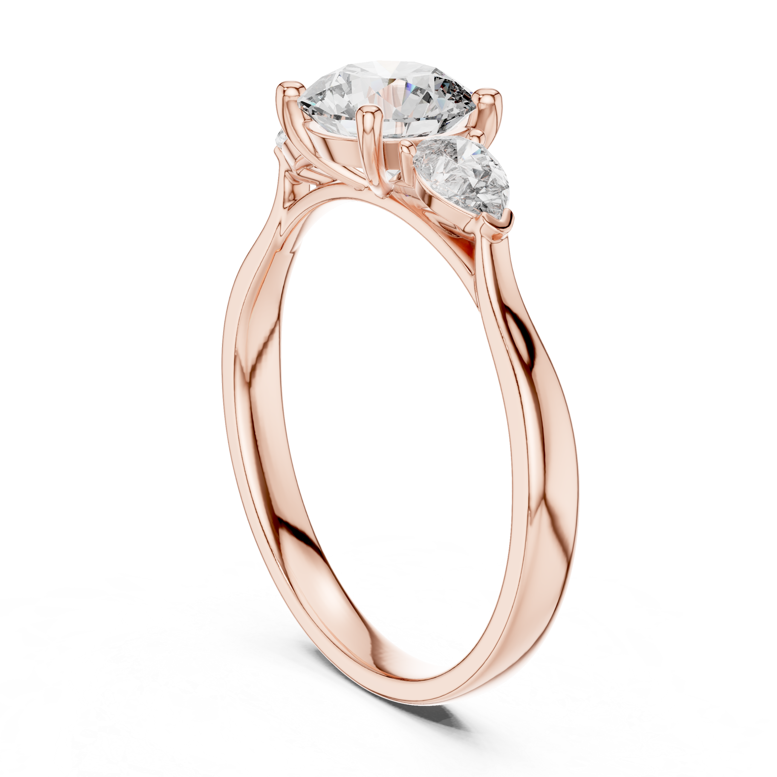 Round Cut Three Stone Engagement Ring with Pear Side Stones