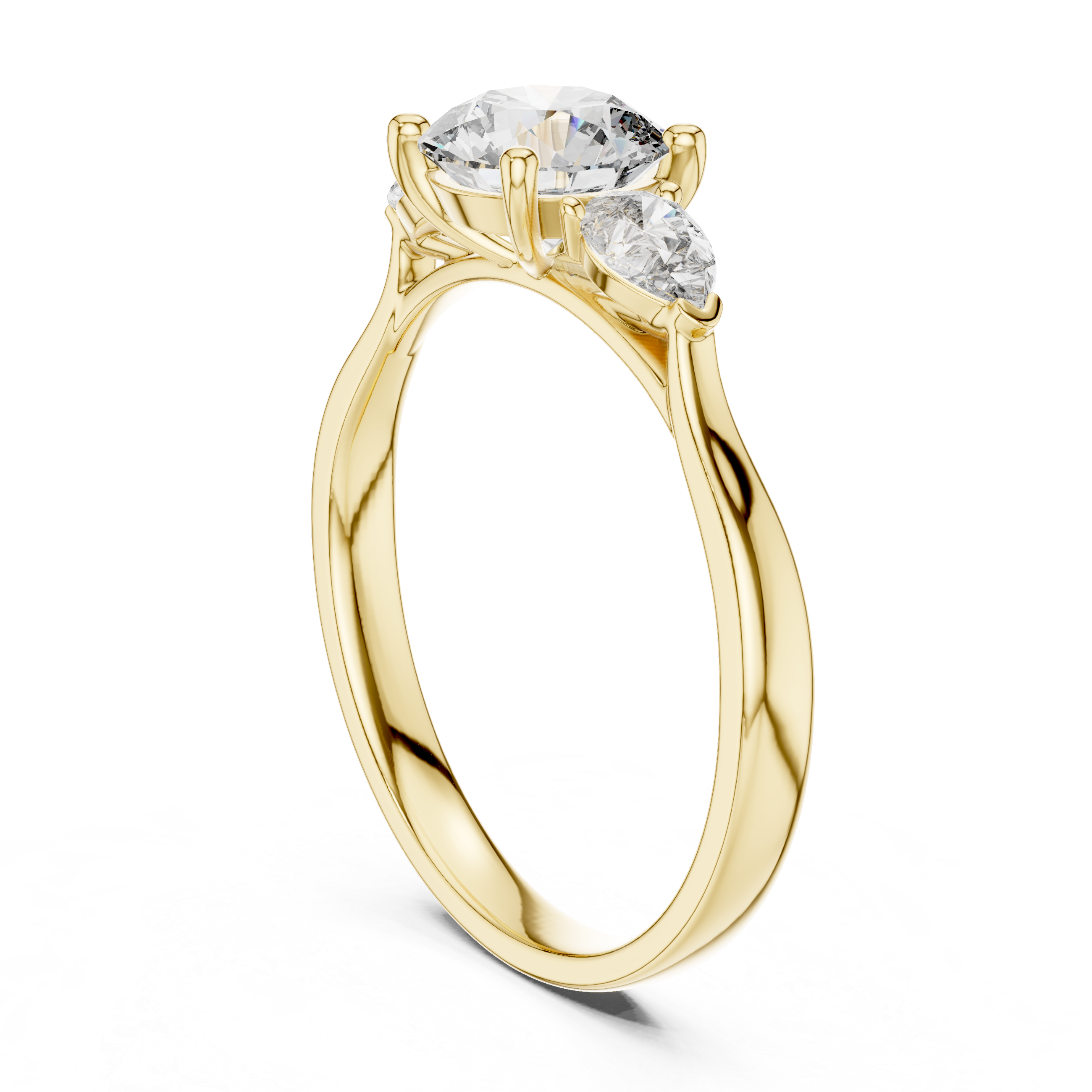 Round Cut Three Stone Engagement Ring with Pear Side Stones