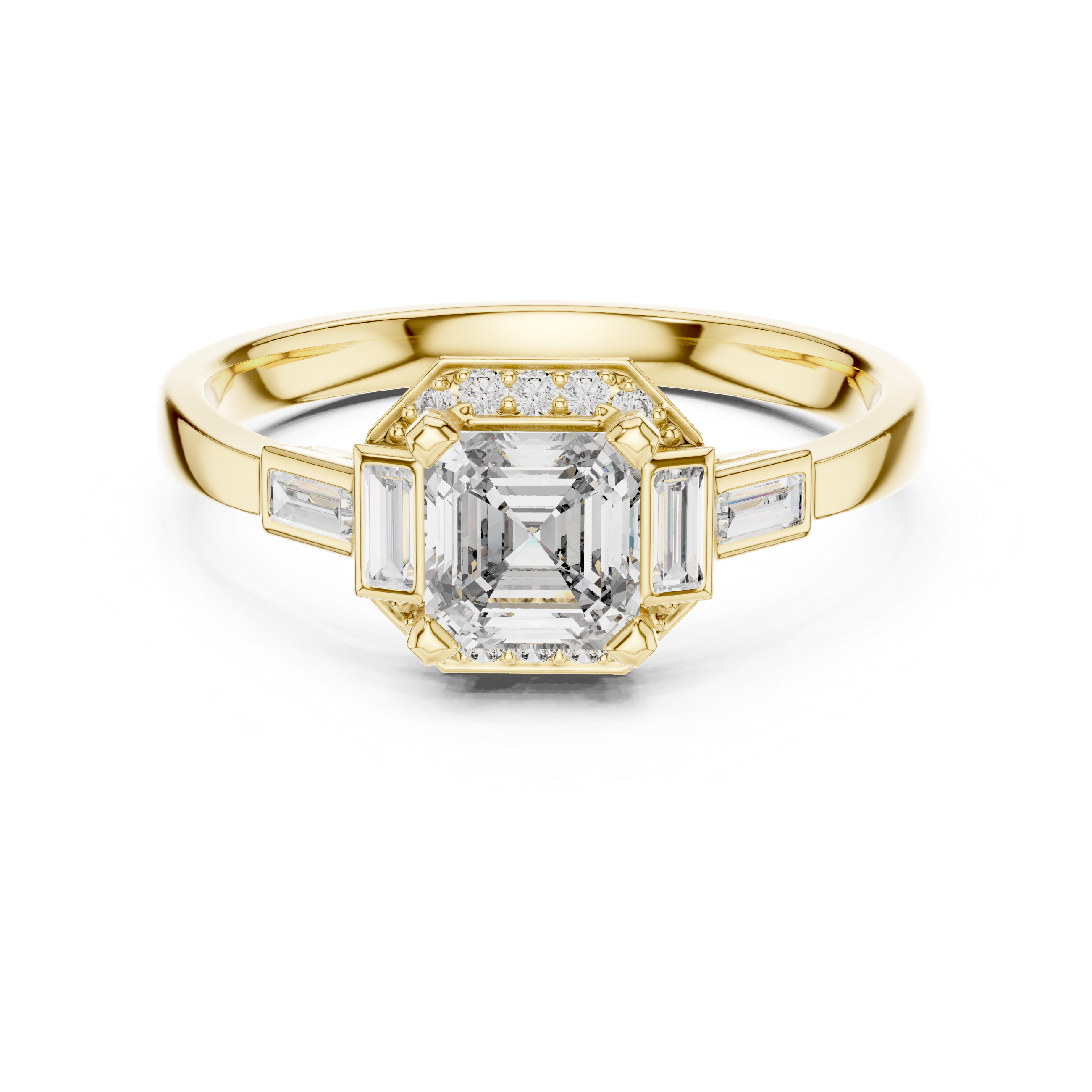 Emerald Cut Three Stone Engagement Ring with Baguette Side Diamonds