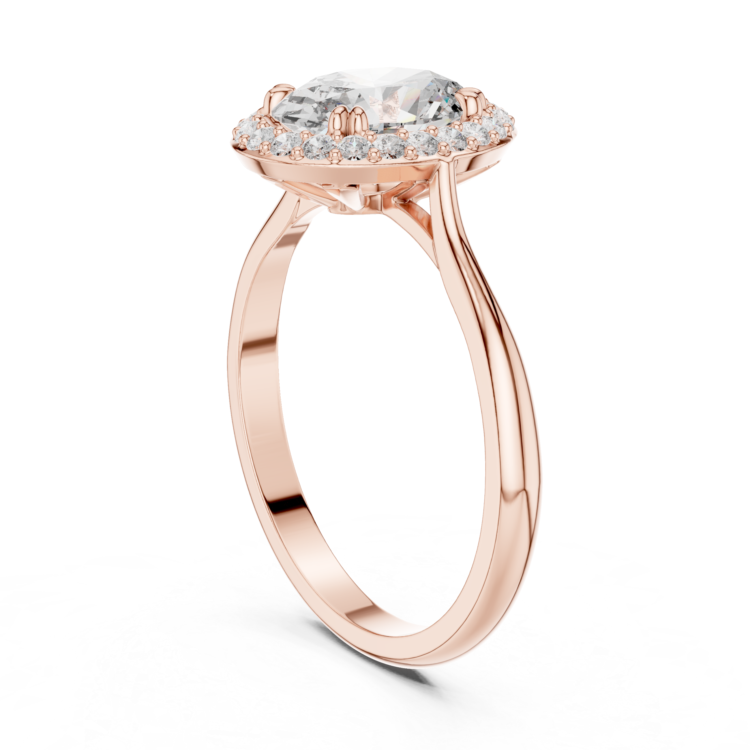 Oval Halo Engagement Ring with Hidden Gallery and Pavé Accent Border