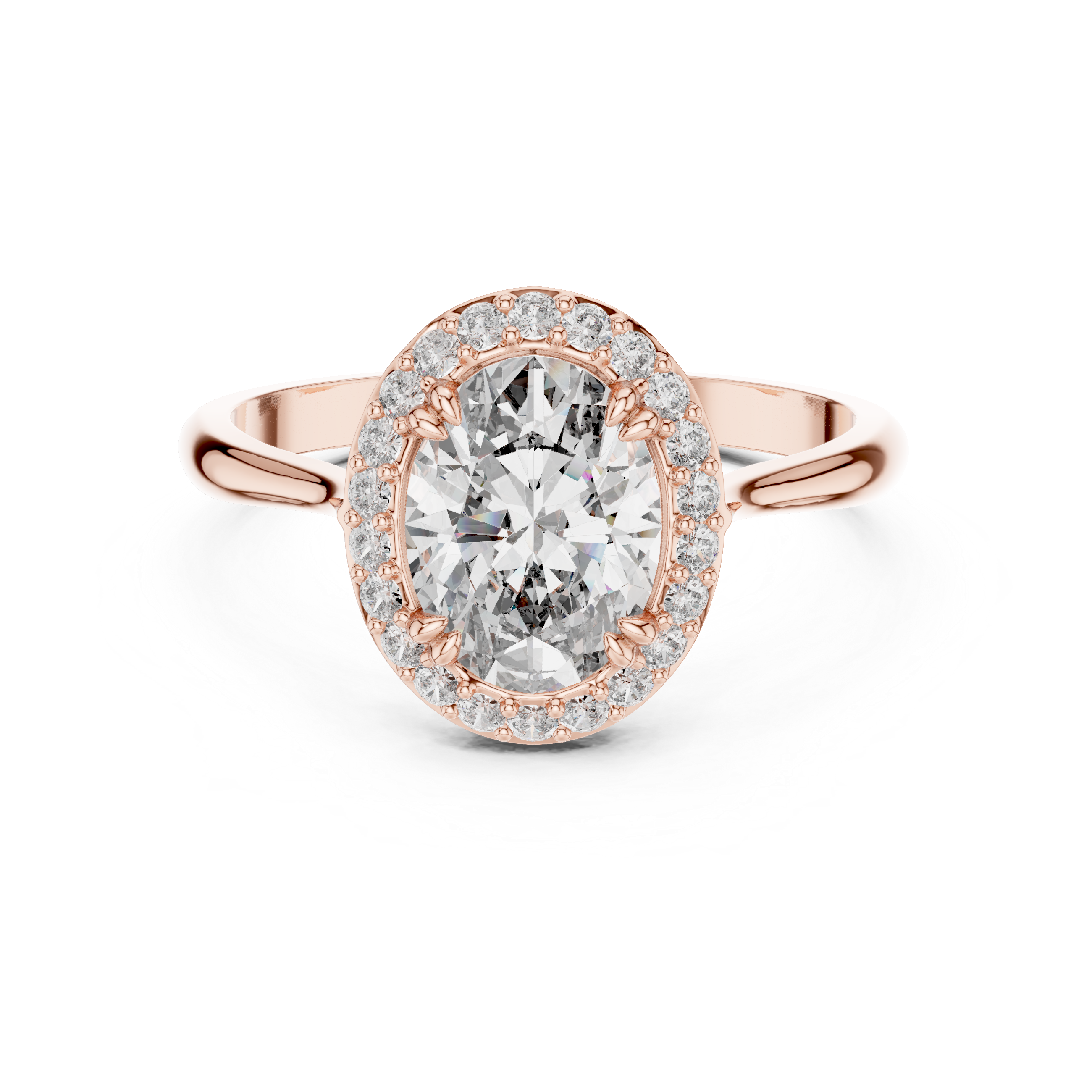 Oval Halo Engagement Ring with Hidden Gallery and Pavé Accent Border