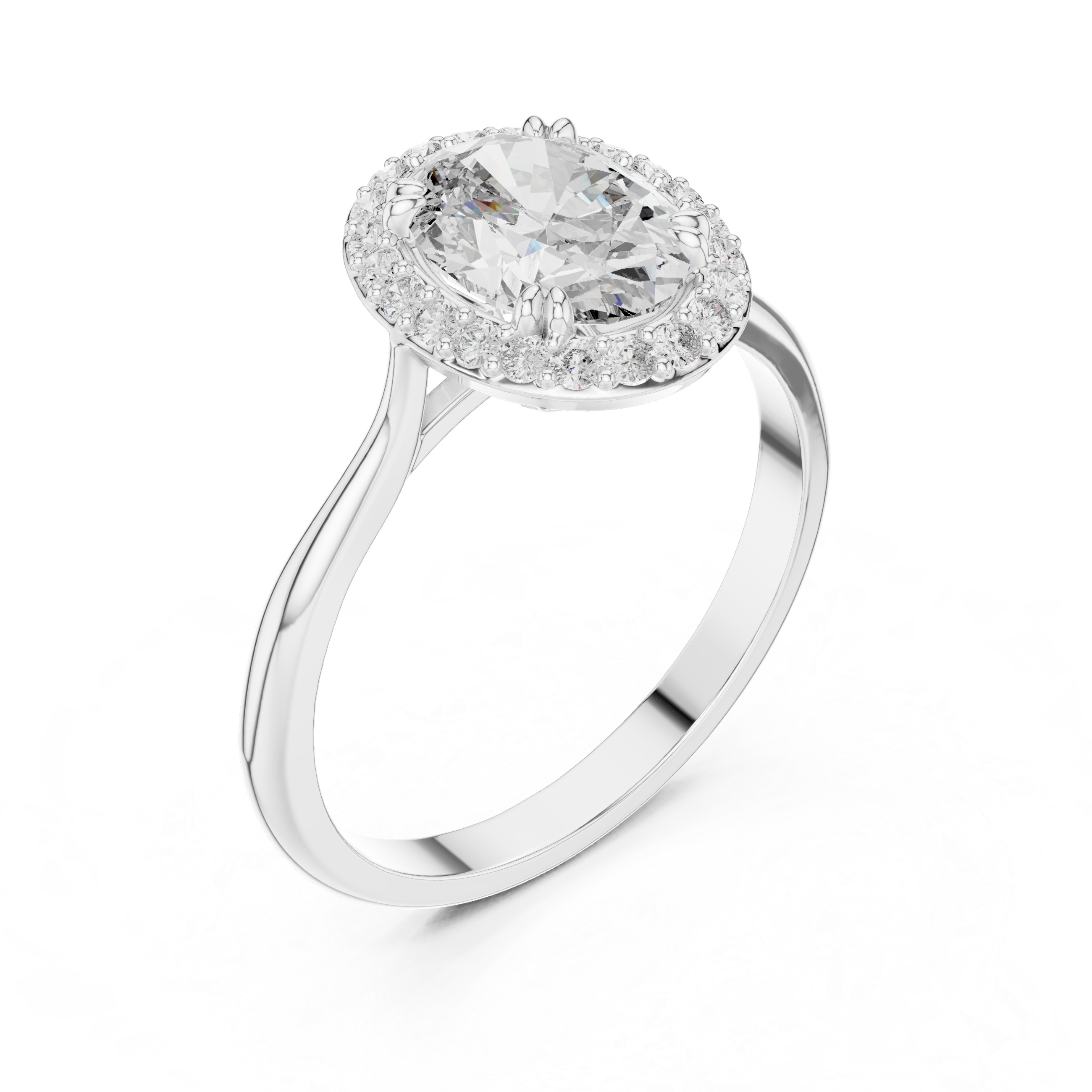 Oval Halo Engagement Ring with Hidden Gallery and Pavé Accent Border
