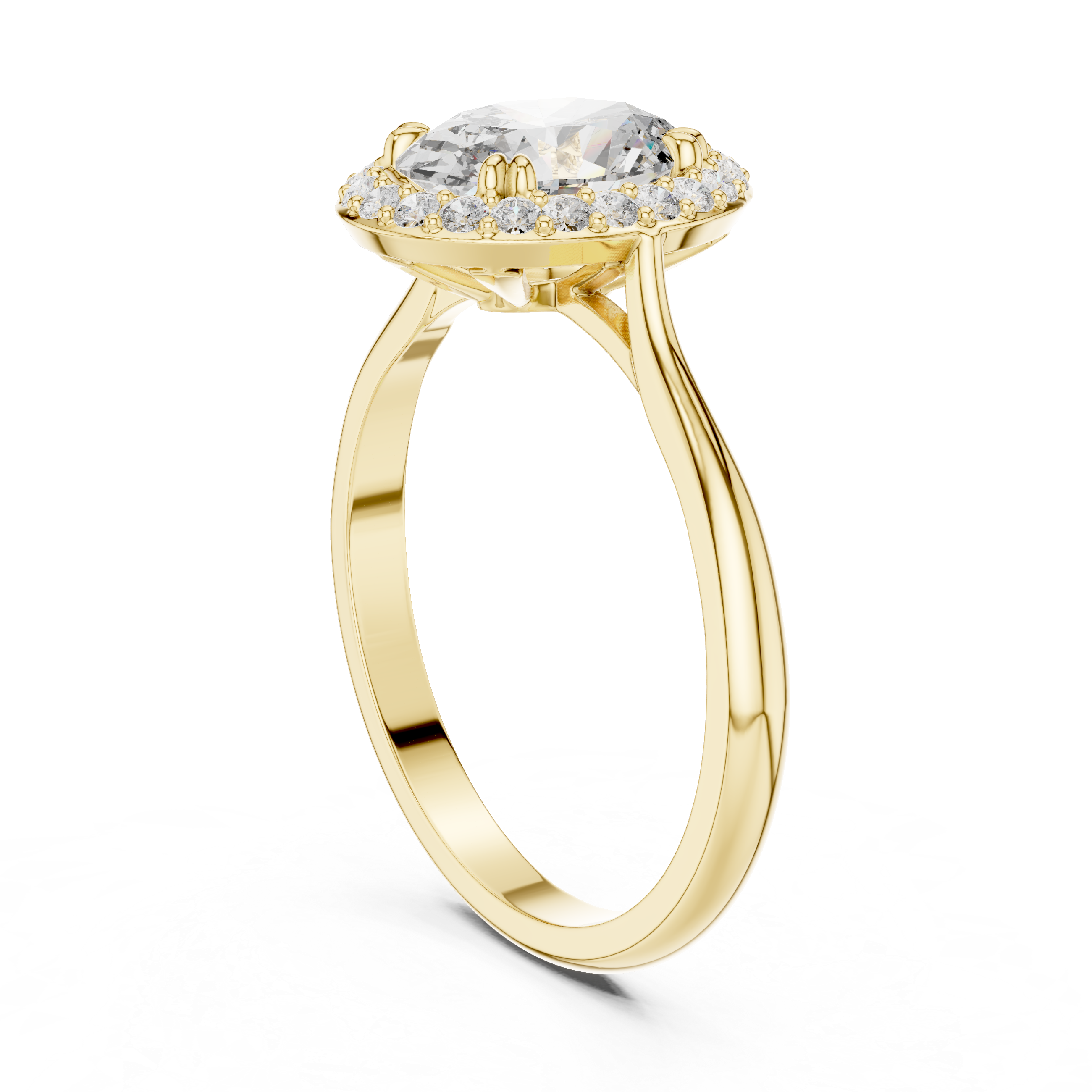 Oval Halo Engagement Ring with Hidden Gallery and Pavé Accent Border