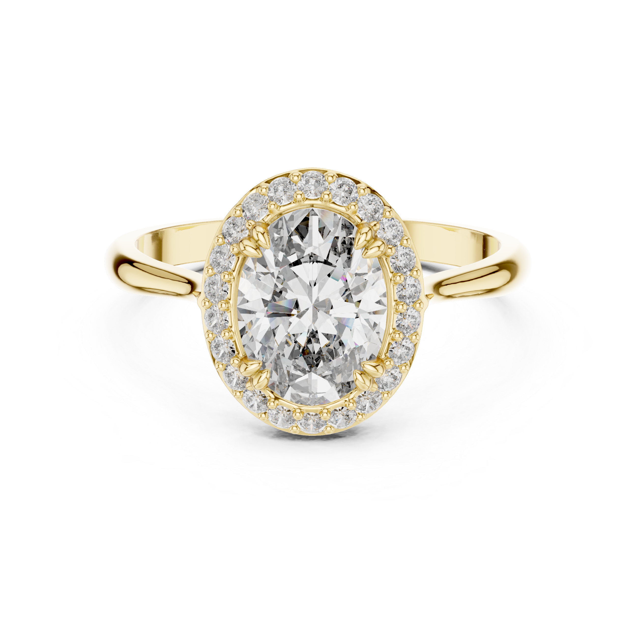 Oval Halo Engagement Ring with Hidden Gallery and Pavé Accent Border