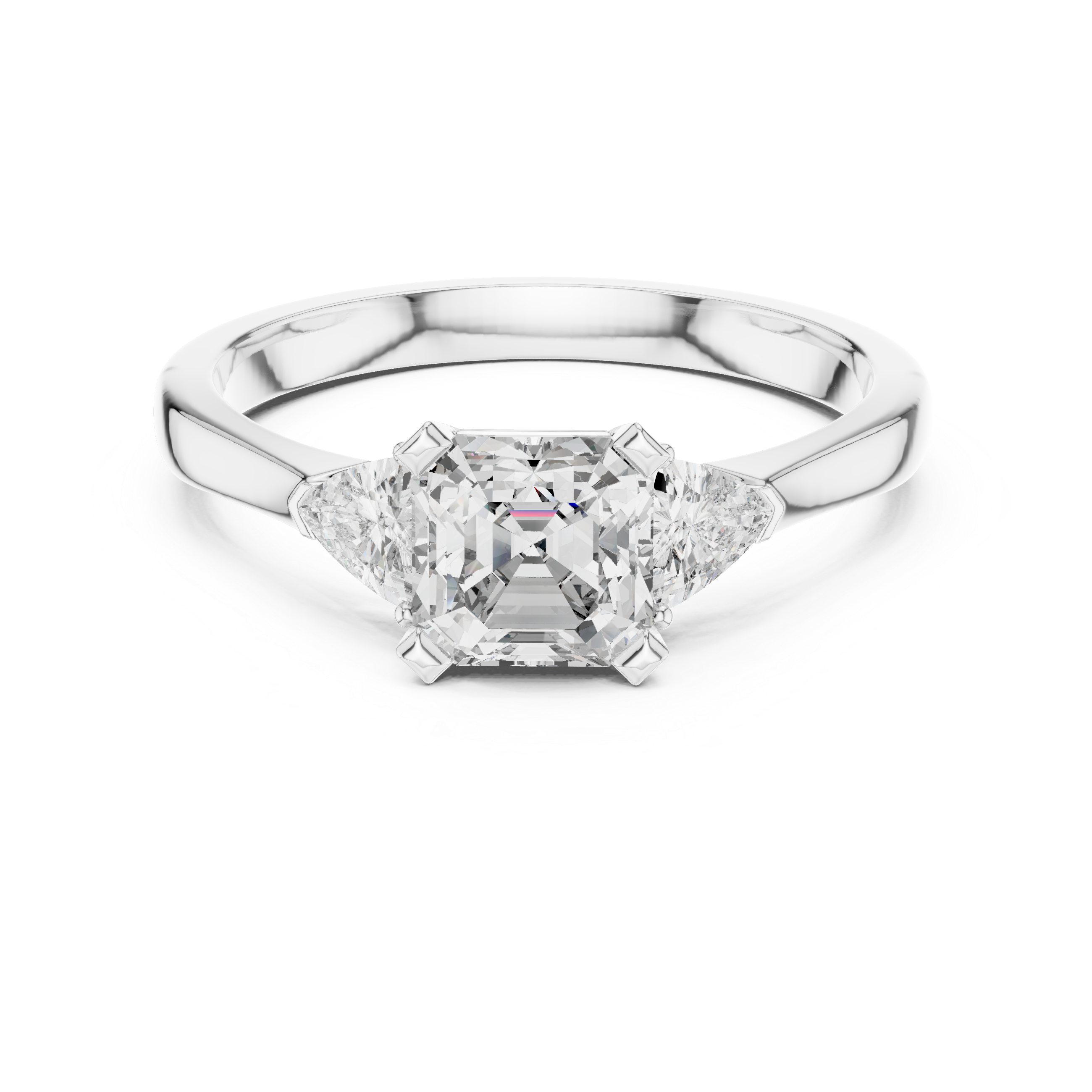 Emerald Cut Three Stone Engagement Ring with Trillion Side Diamonds