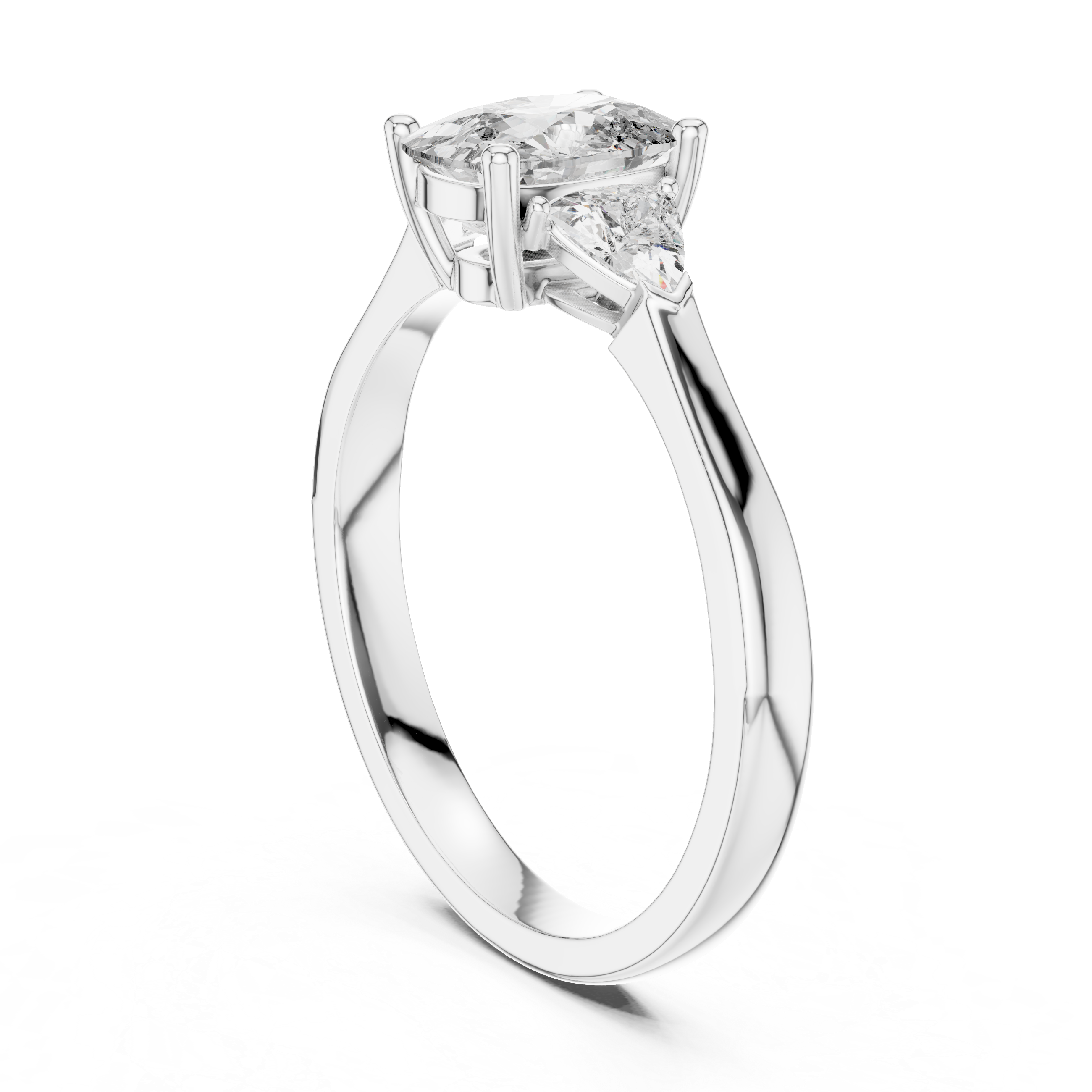 Oval Three Stone Engagement Ring with Trillion Side Diamonds