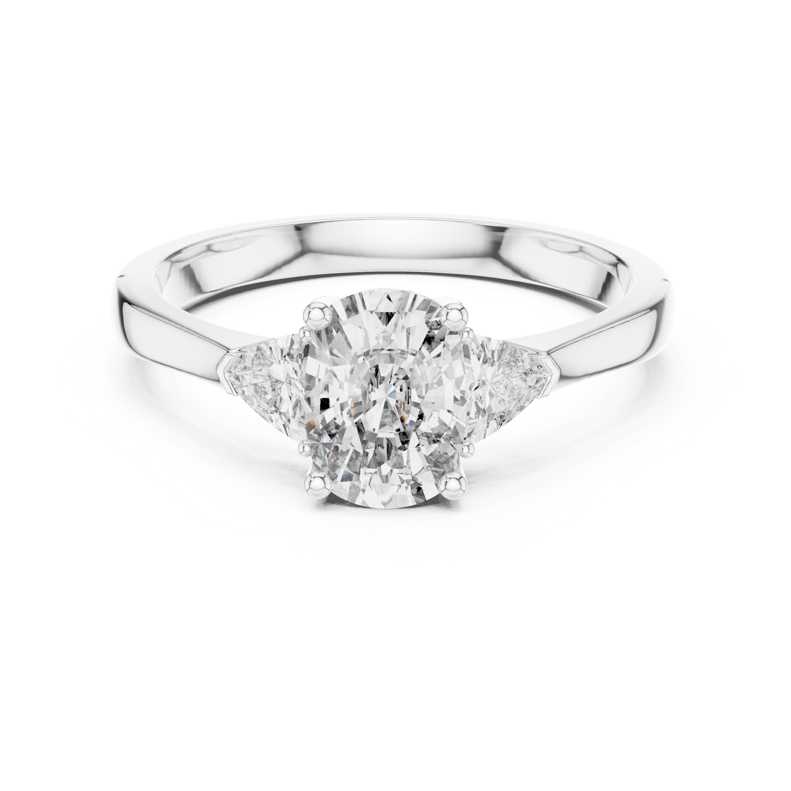 Oval Three Stone Engagement Ring with Trillion Side Diamonds