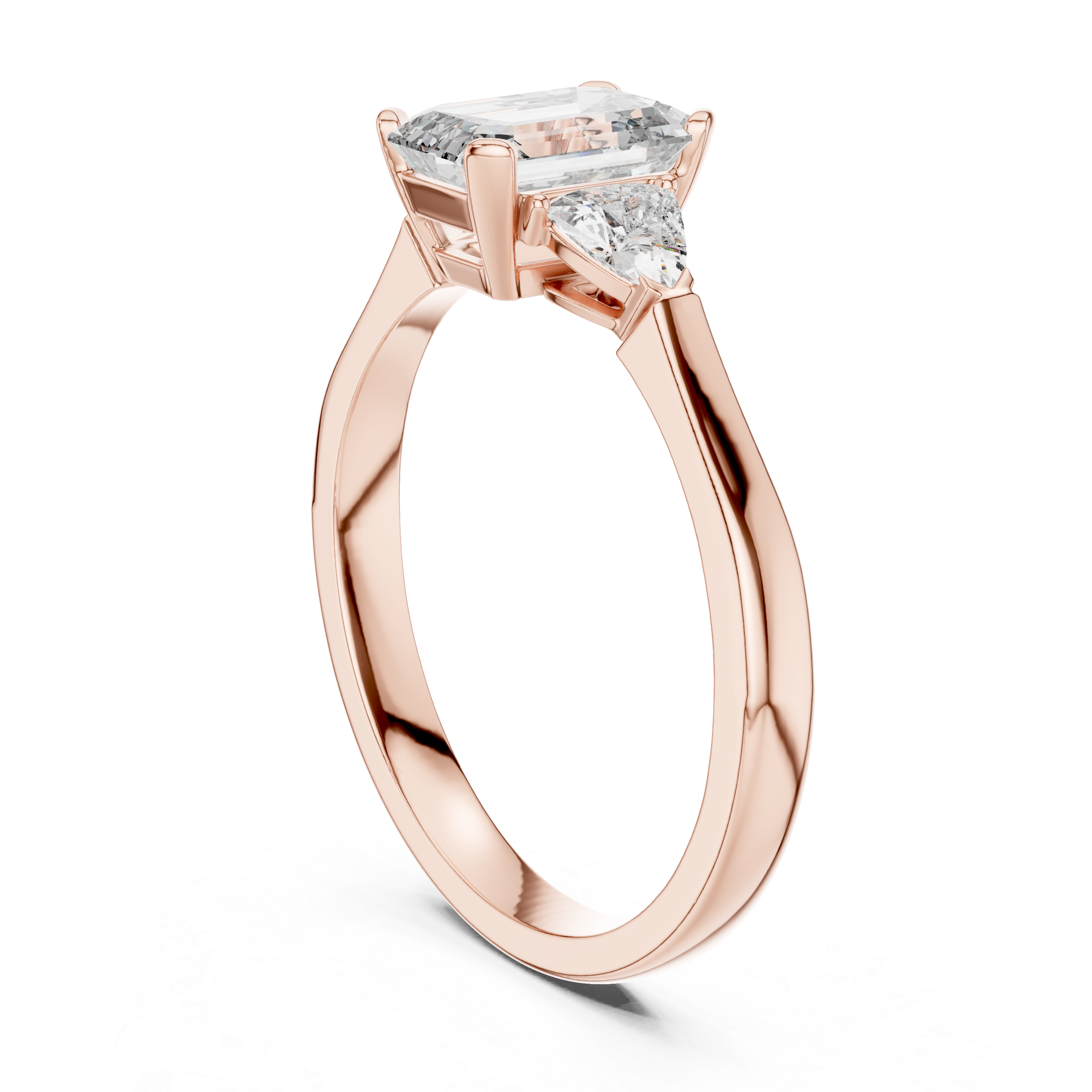 Emerald Cut Three Stone Engagement Ring with Trillion Side Diamonds
