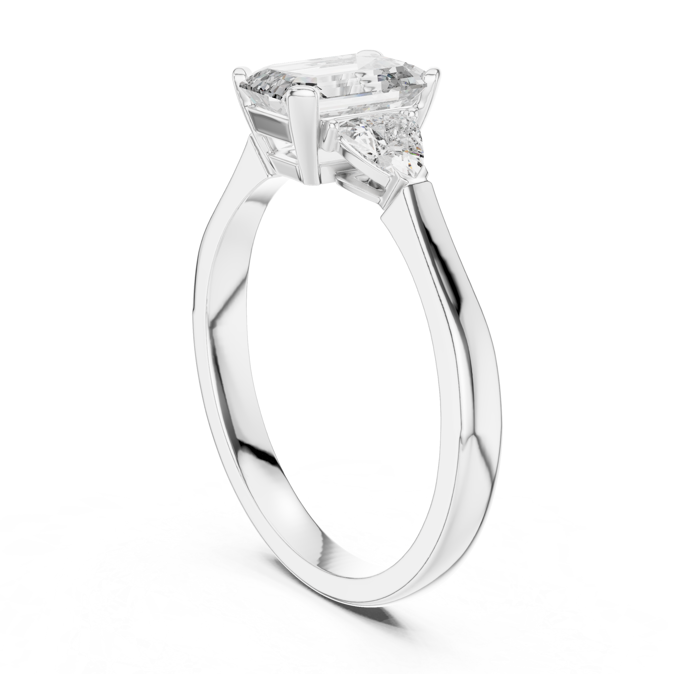 Emerald Cut Three Stone Engagement Ring with Trillion Side Diamonds