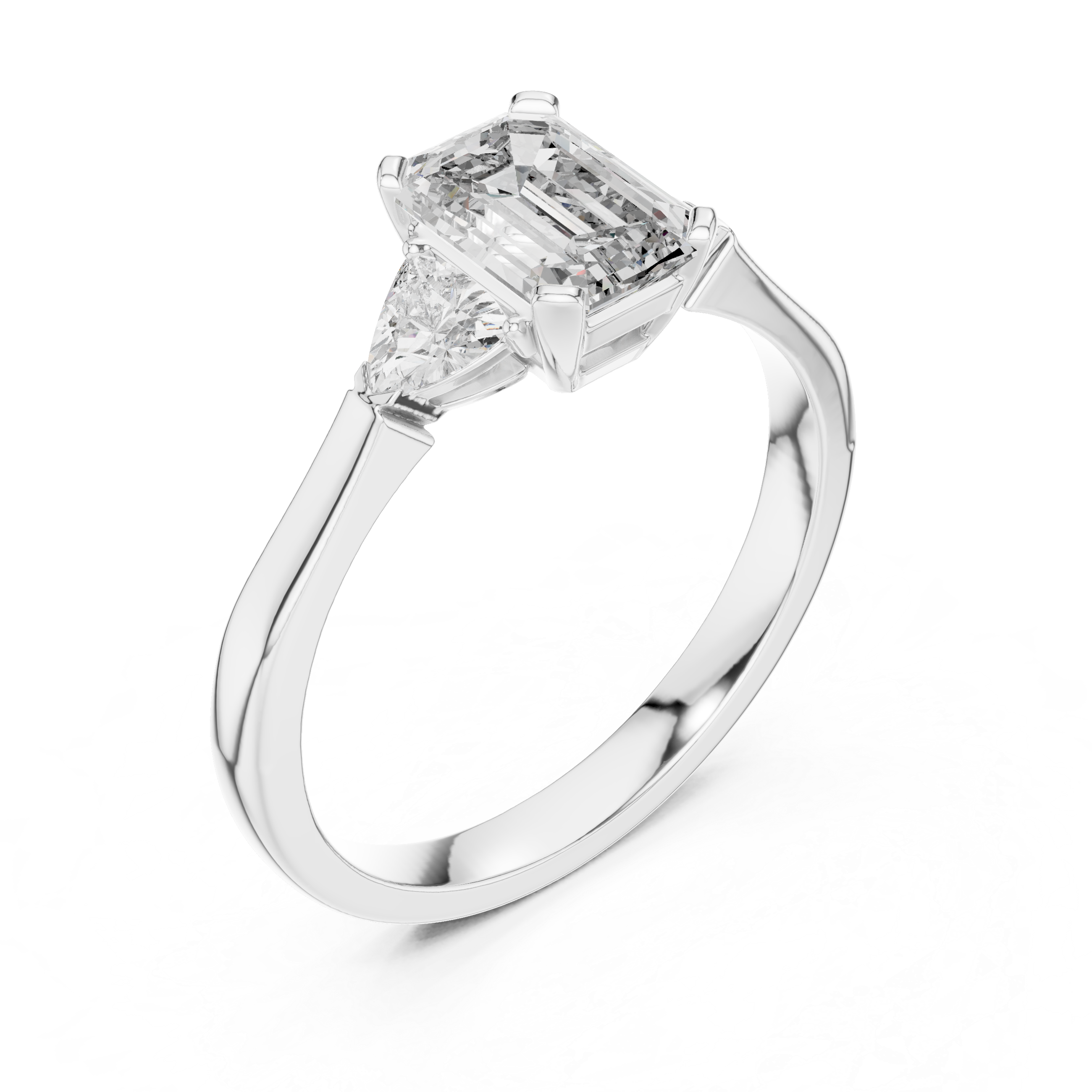 Emerald Cut Three Stone Engagement Ring with Trillion Side Diamonds