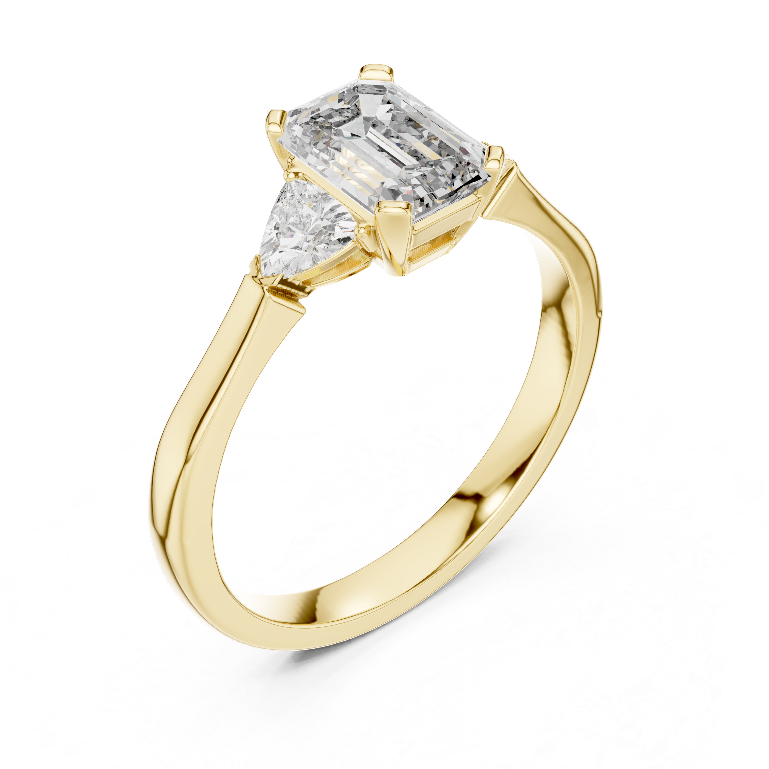 Emerald Cut Three Stone Engagement Ring with Trillion Side Diamonds