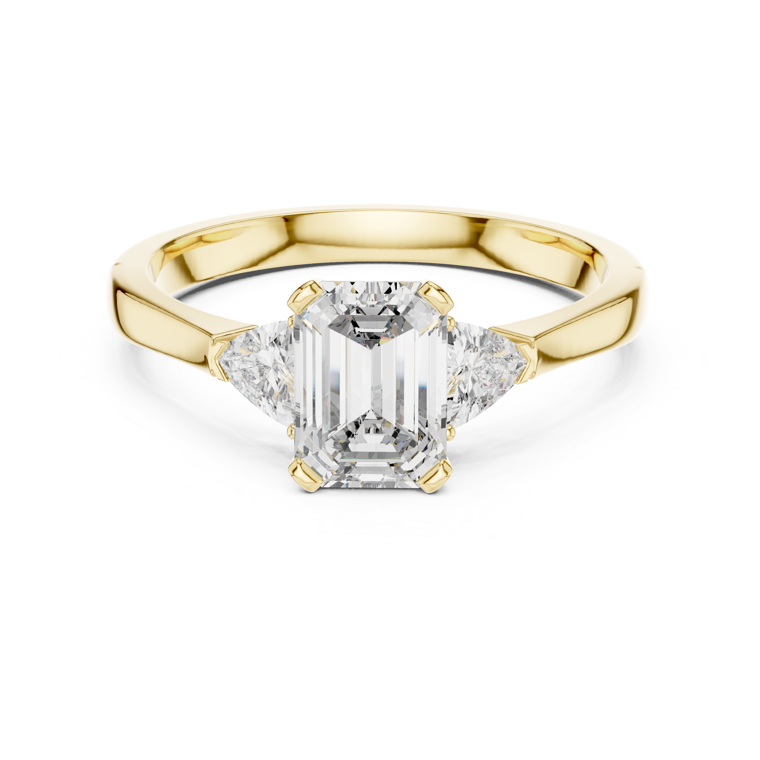 Emerald Cut Three Stone Engagement Ring with Trillion Side Diamonds