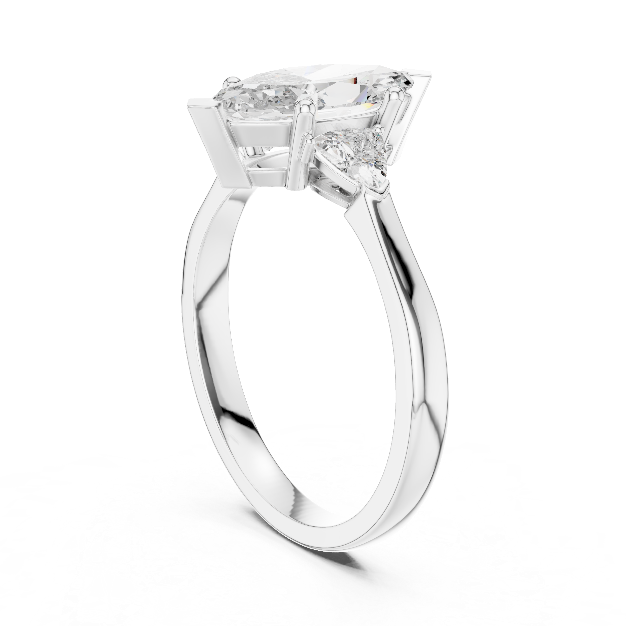 Marquise Cut Three Stone Engagement Ring with Trillion Side Diamonds