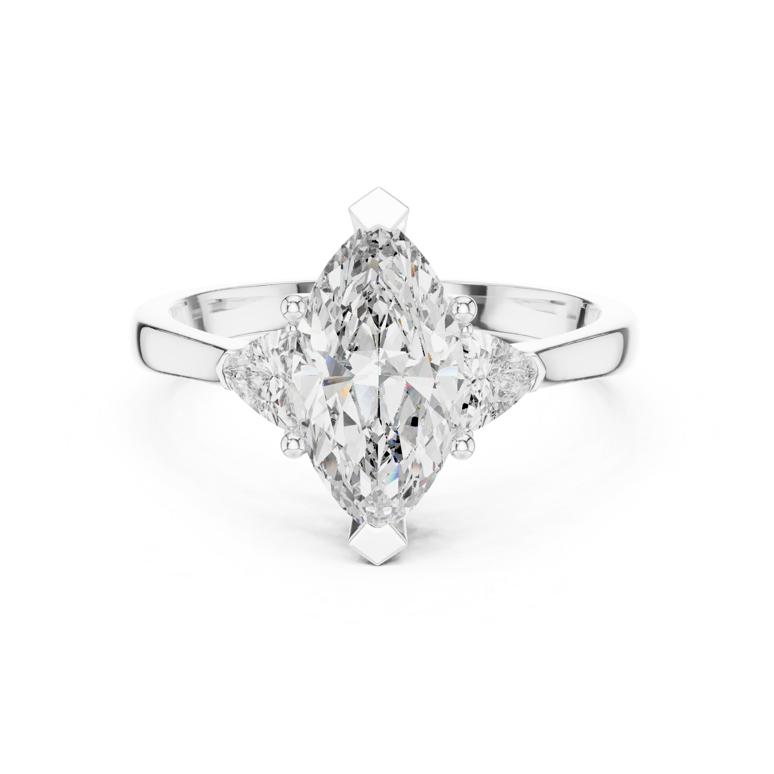 Marquise Cut Three Stone Engagement Ring with Trillion Side Diamonds