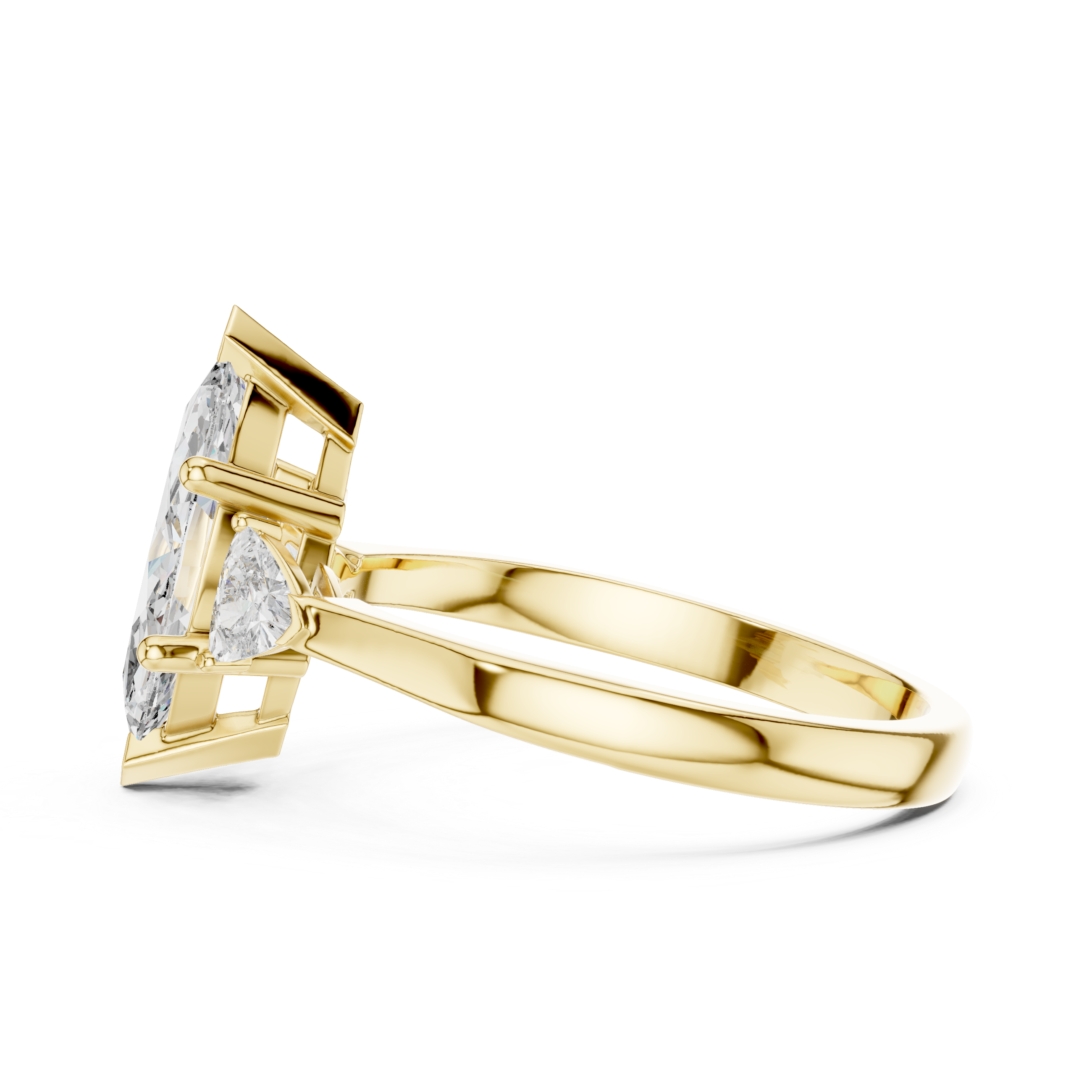 Marquise Cut Three Stone Engagement Ring with Trillion Side Diamonds