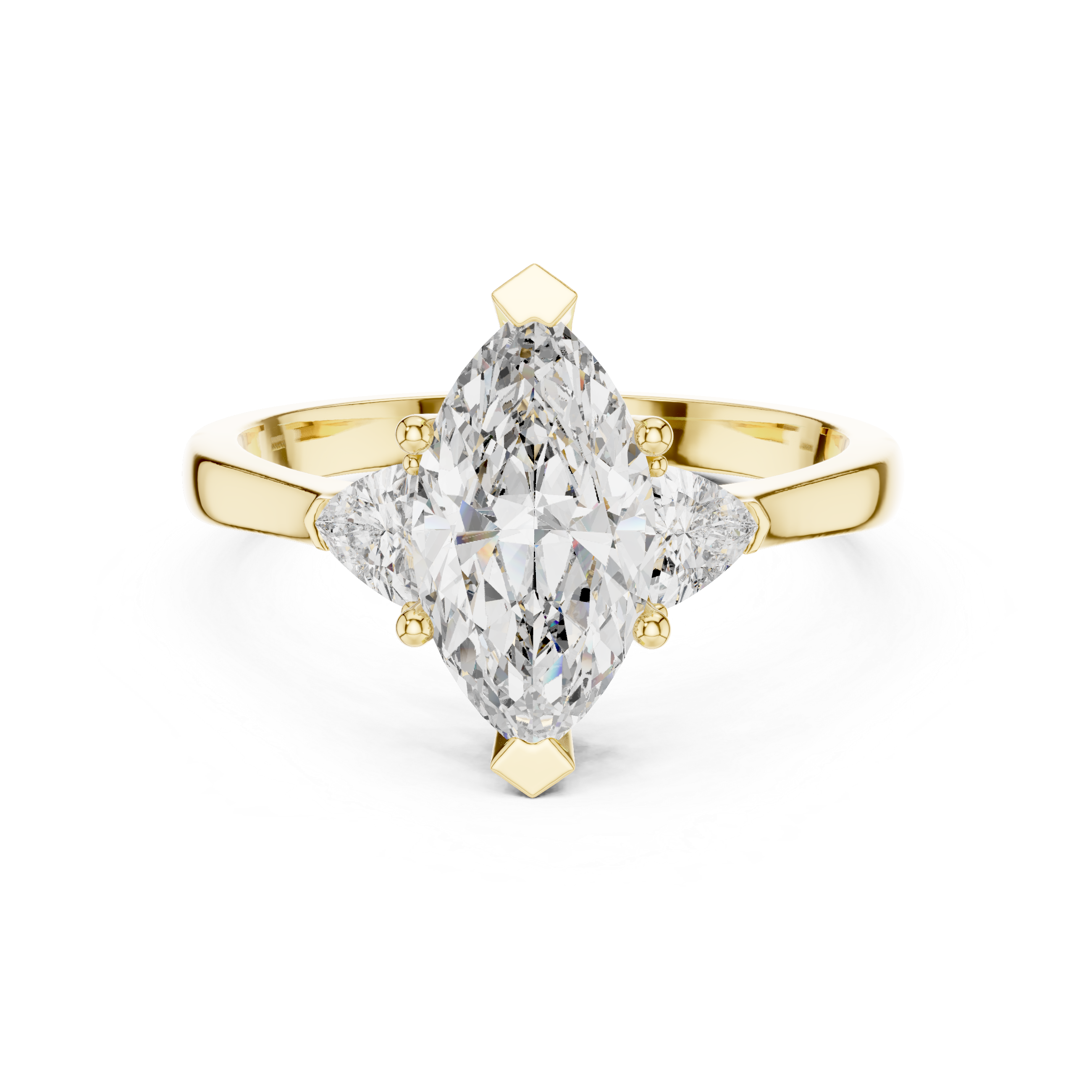 Marquise Cut Three Stone Engagement Ring with Trillion Side Diamonds