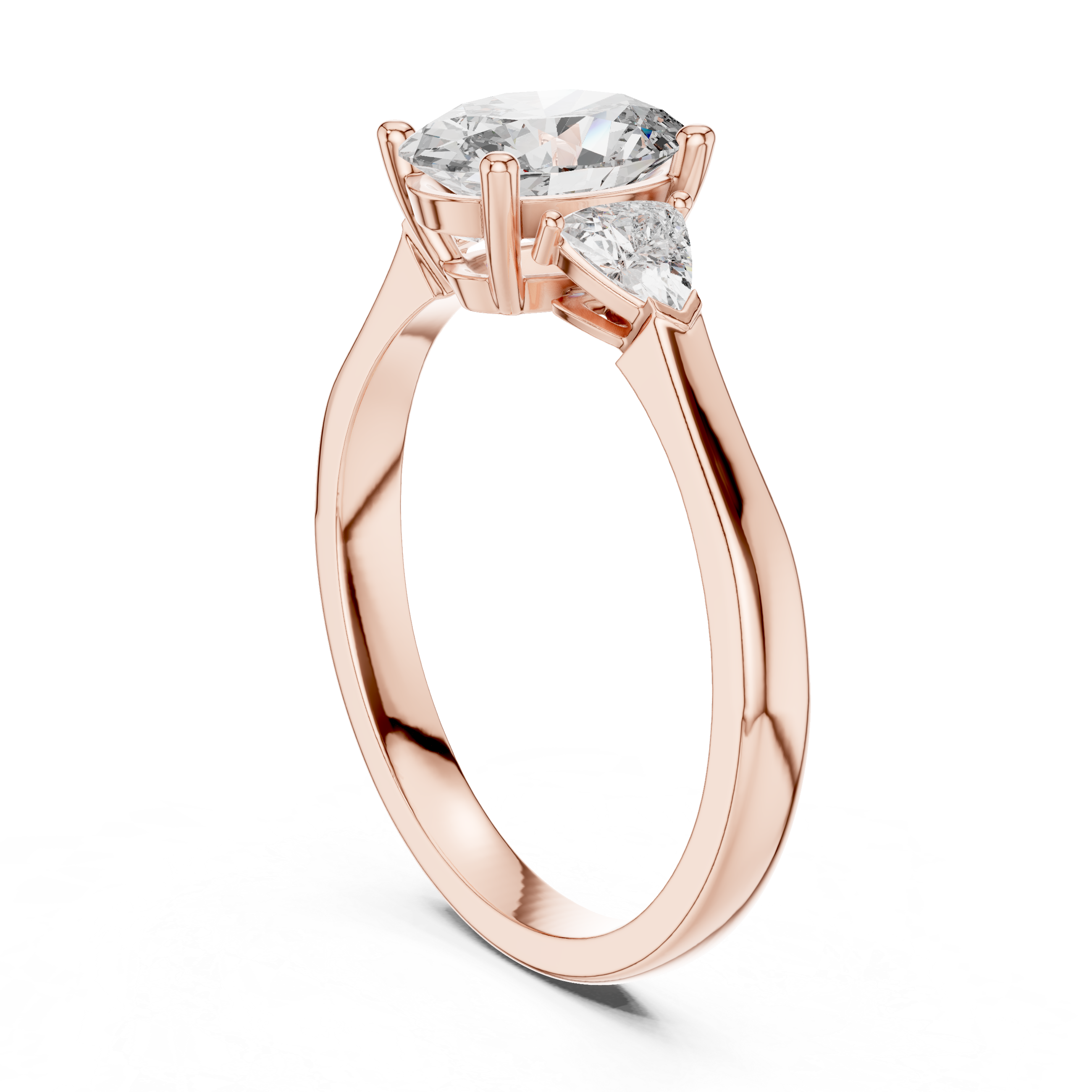 Oval Cut Three Stone Engagement Ring with Trillion Side Diamonds