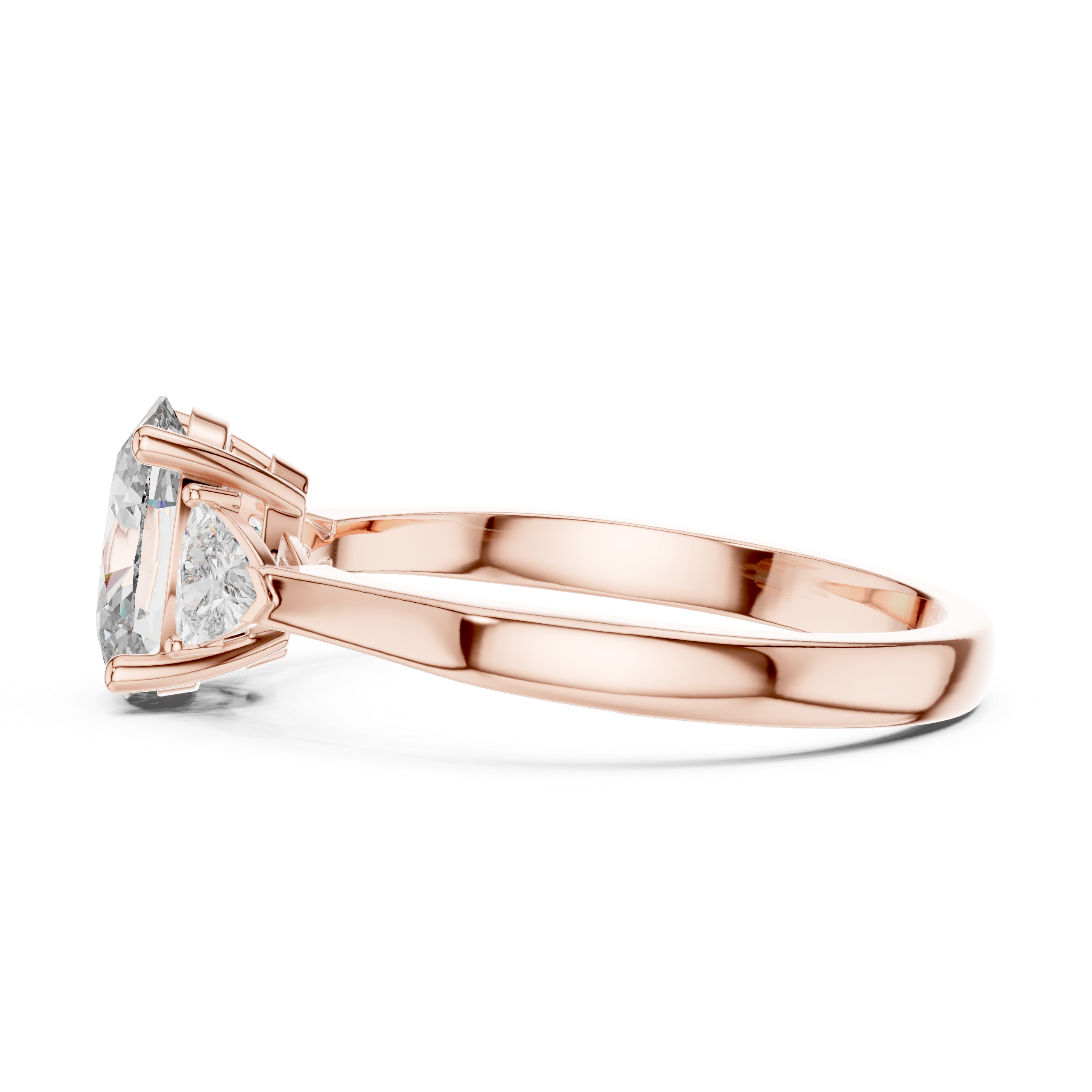 Oval Cut Three Stone Engagement Ring with Trillion Side Diamonds