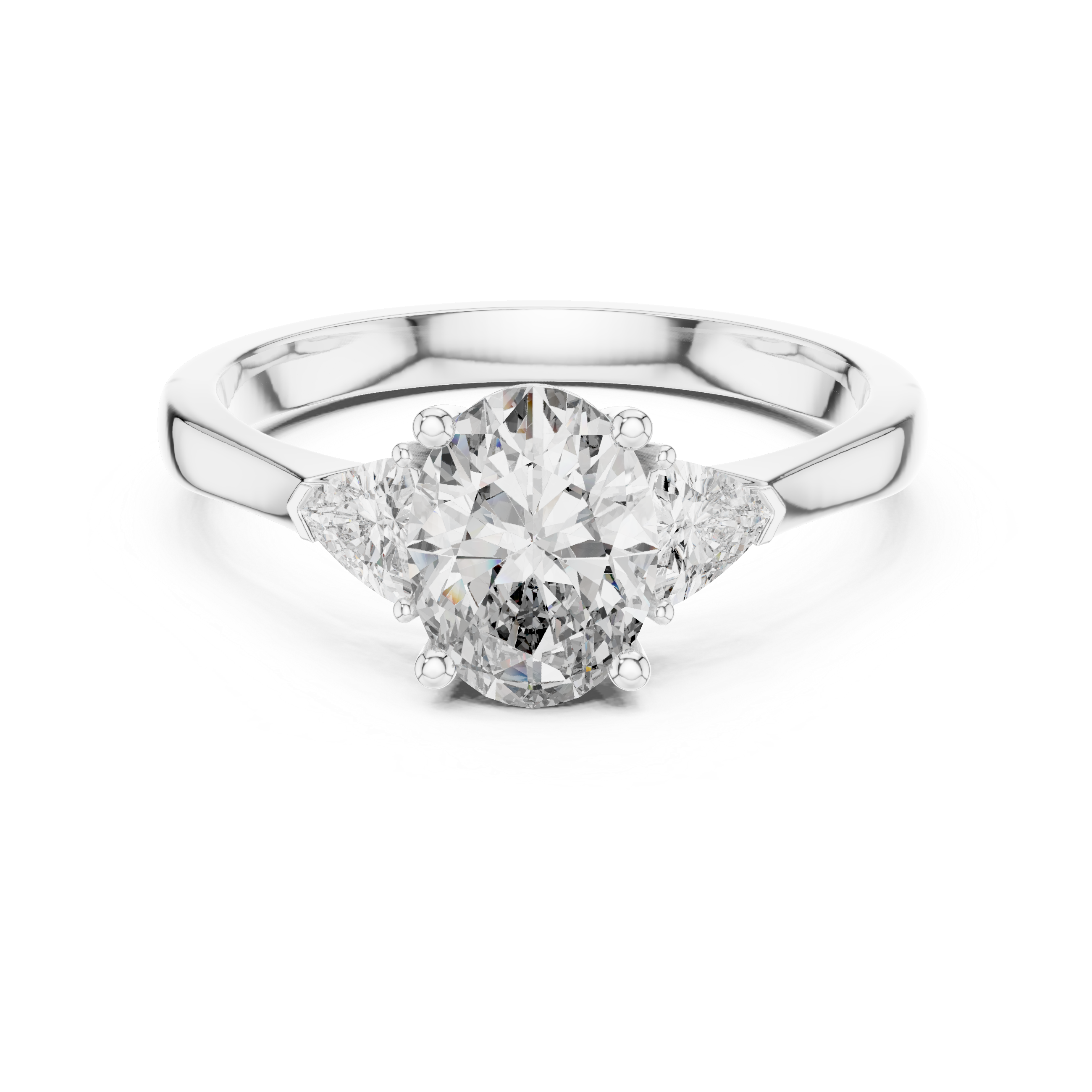 Oval Cut Three Stone Engagement Ring with Trillion Side Diamonds