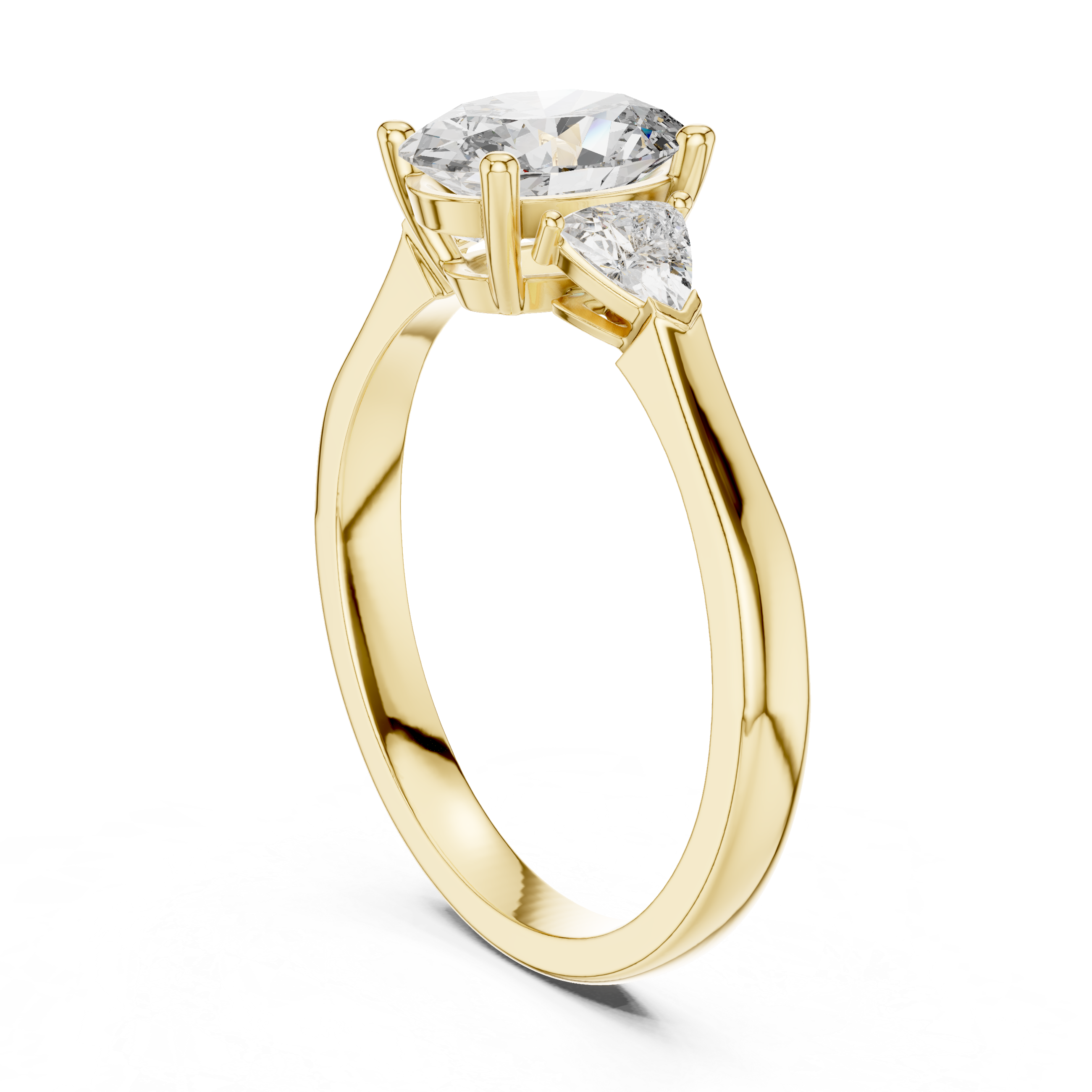 Oval Cut Three Stone Engagement Ring with Trillion Side Diamonds