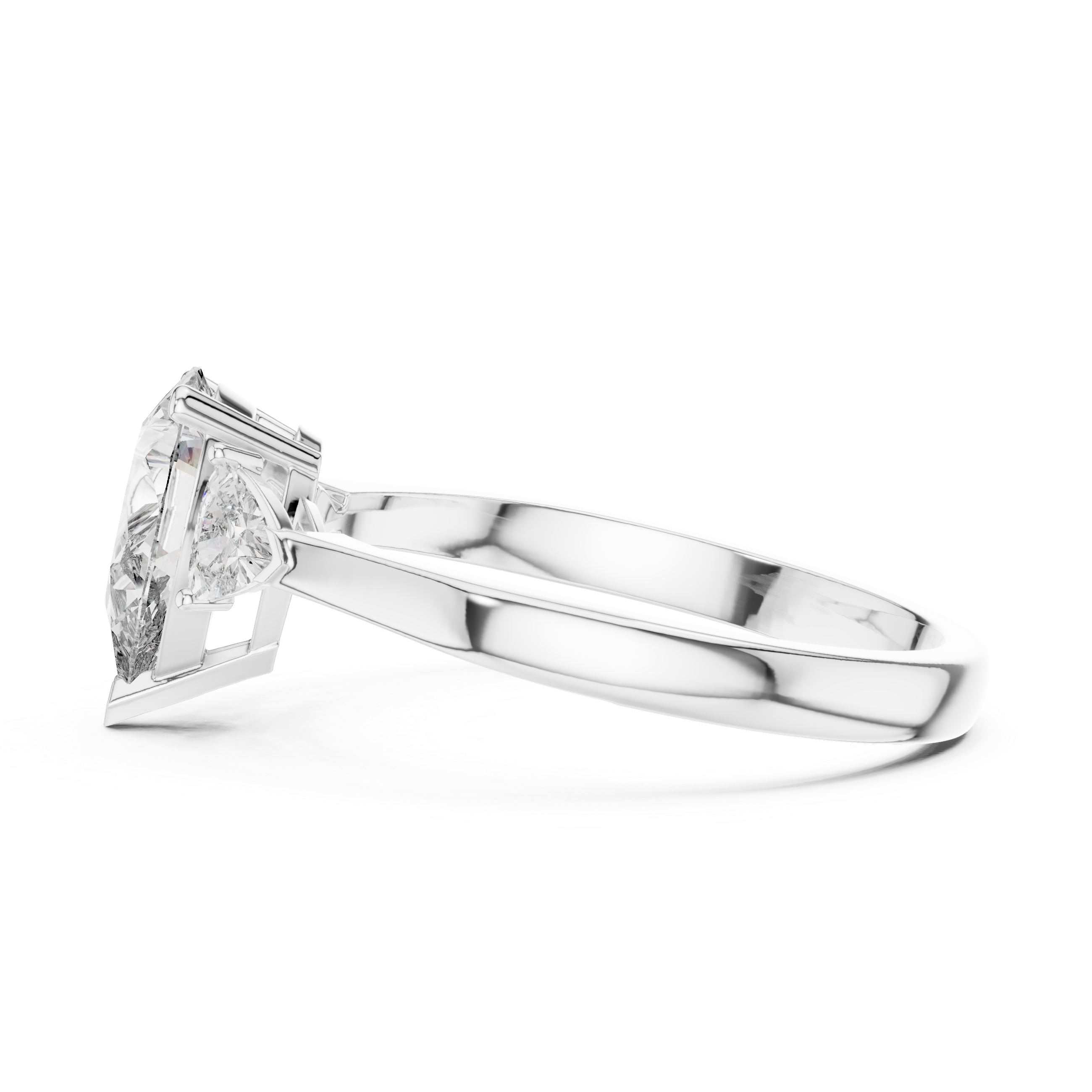 Pear Cut Three Stone Engagement Ring with Trillion Side Diamonds