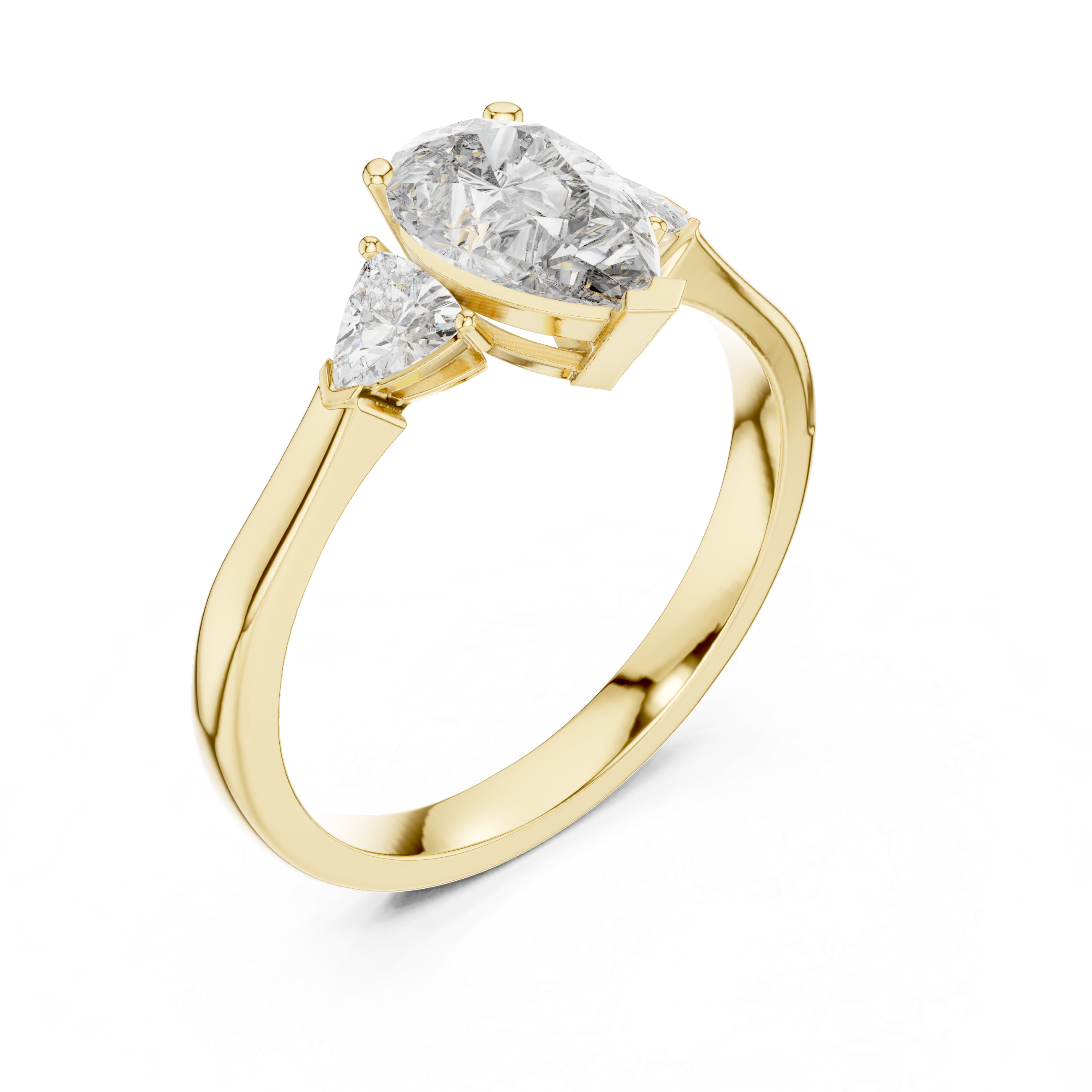 Pear Cut Three Stone Engagement Ring with Trillion Side Diamonds