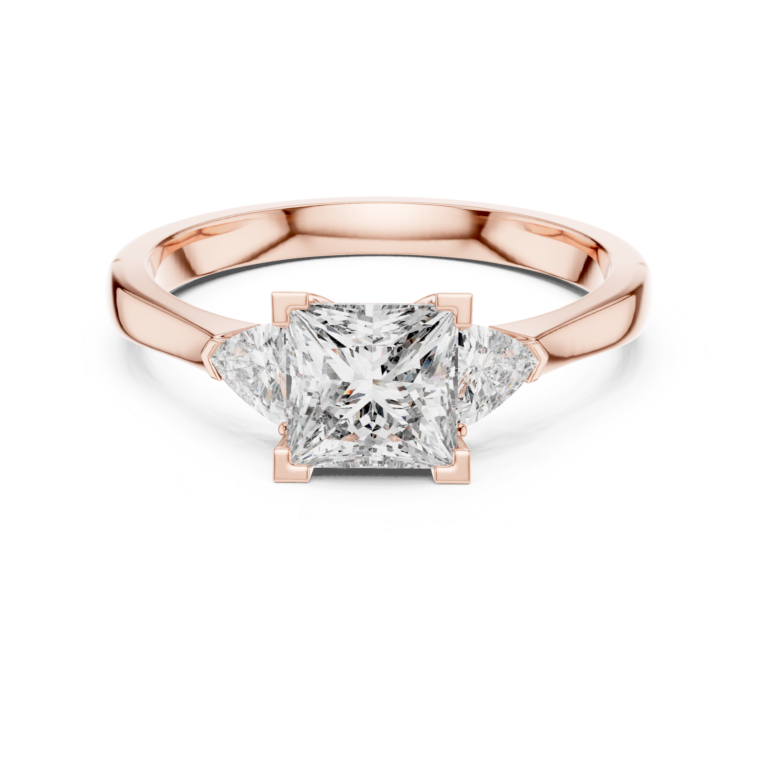 Princess Cut Three Stone Engagement Ring with Trillion Side Diamonds
