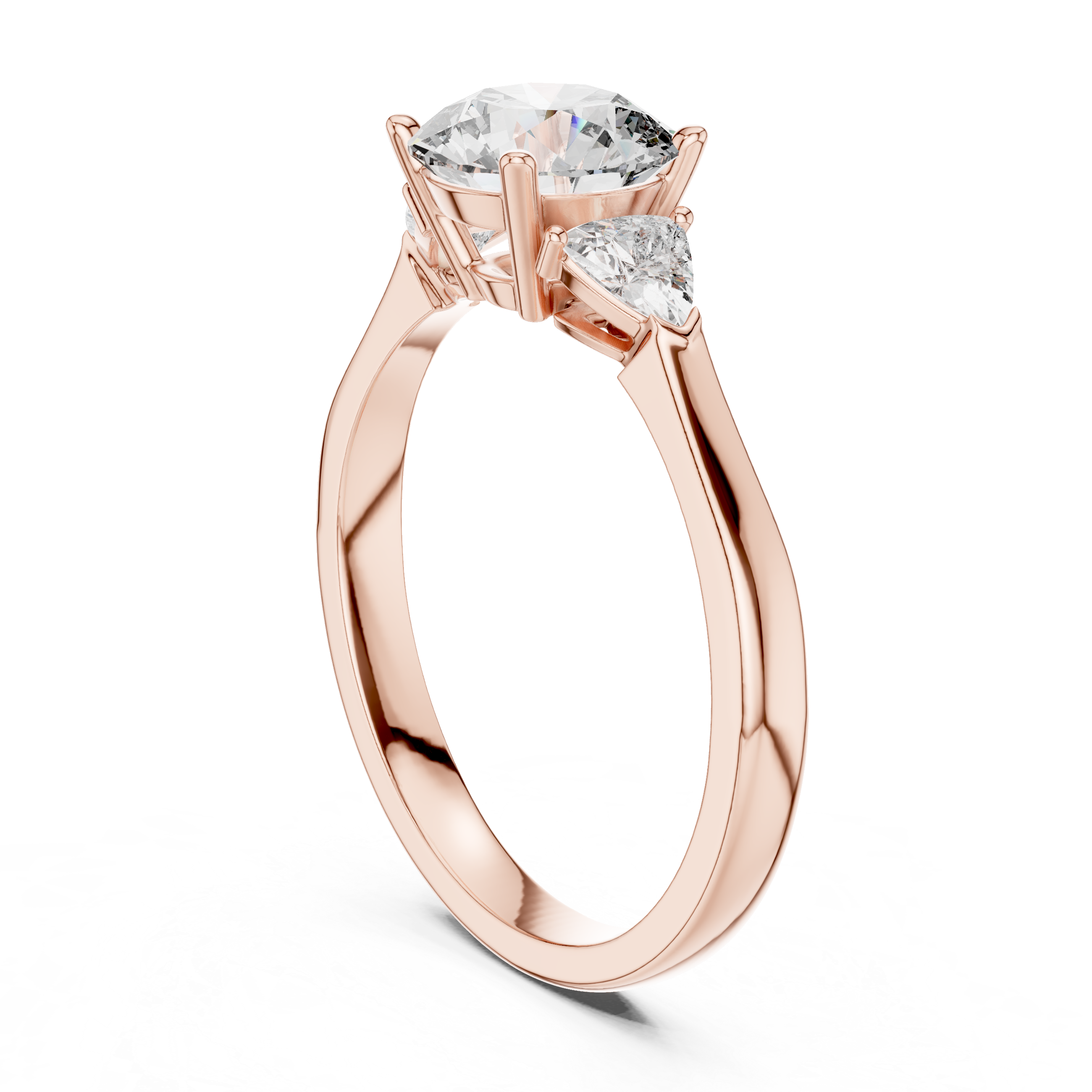 Round Cut Three Stone Engagement Ring with Trillion Side Diamonds