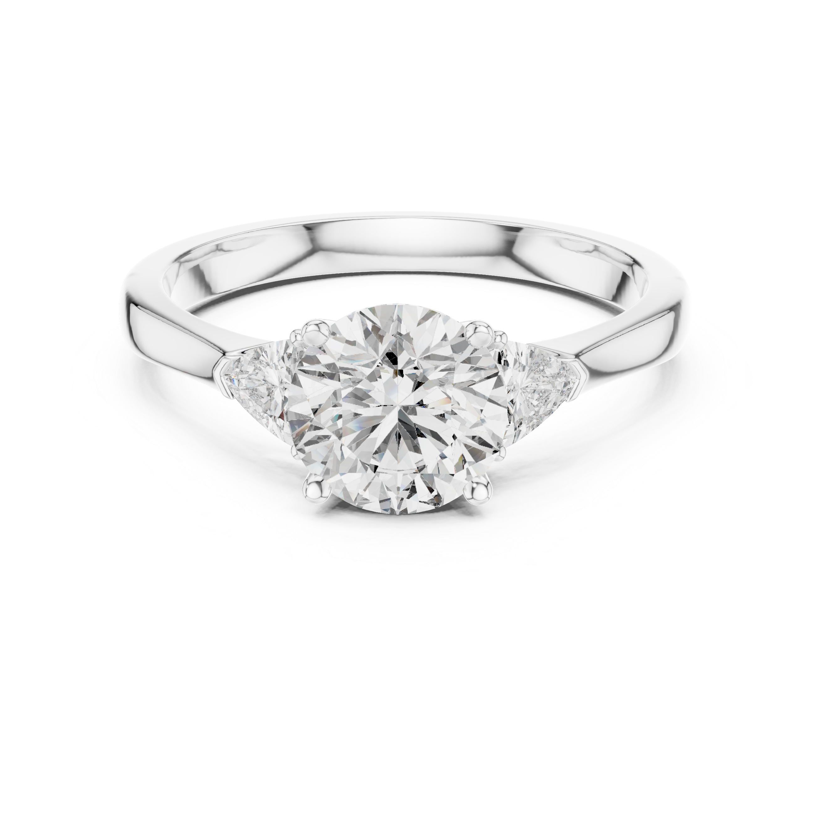 Round Cut Three Stone Engagement Ring with Trillion Side Diamonds