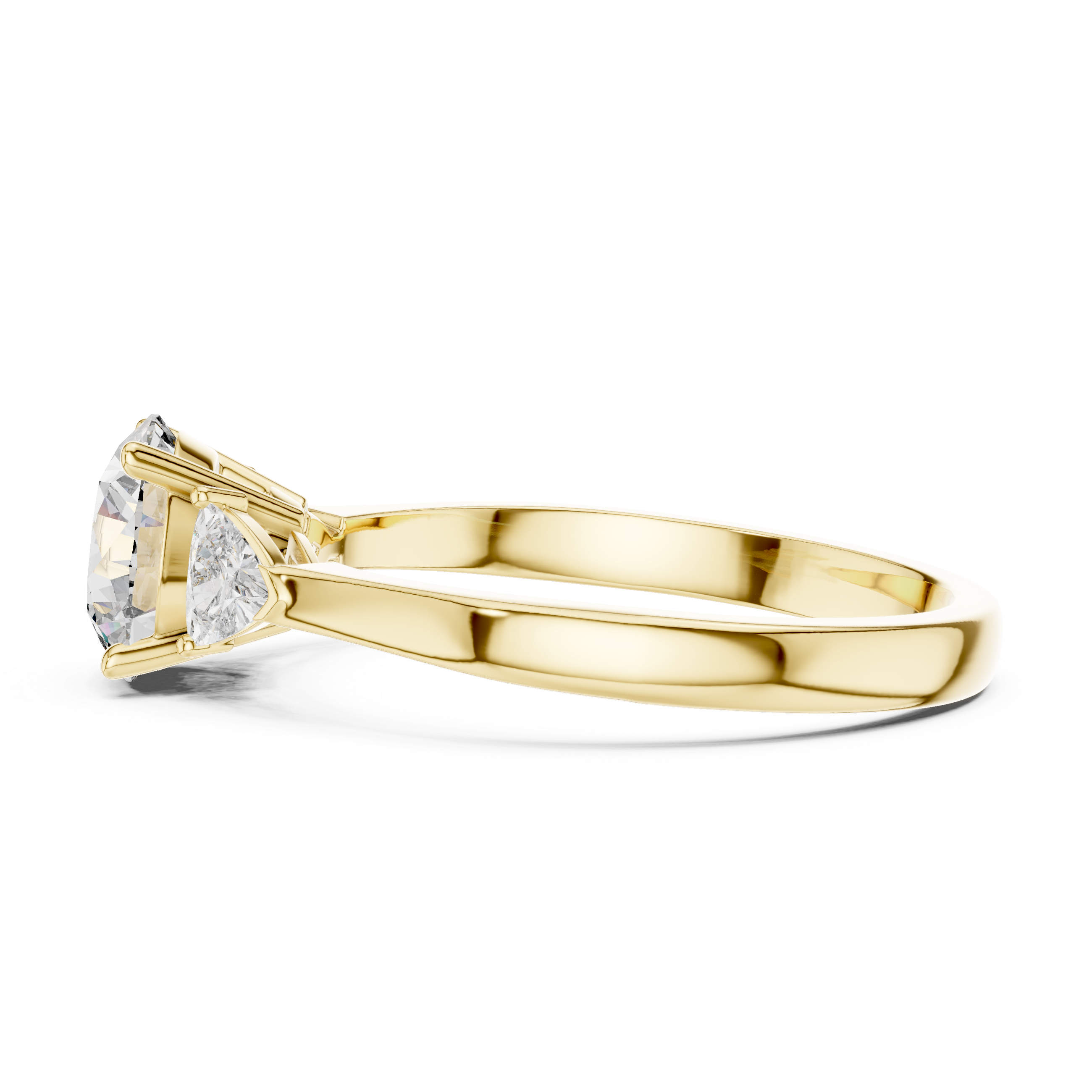 Round Cut Three Stone Engagement Ring with Trillion Side Diamonds