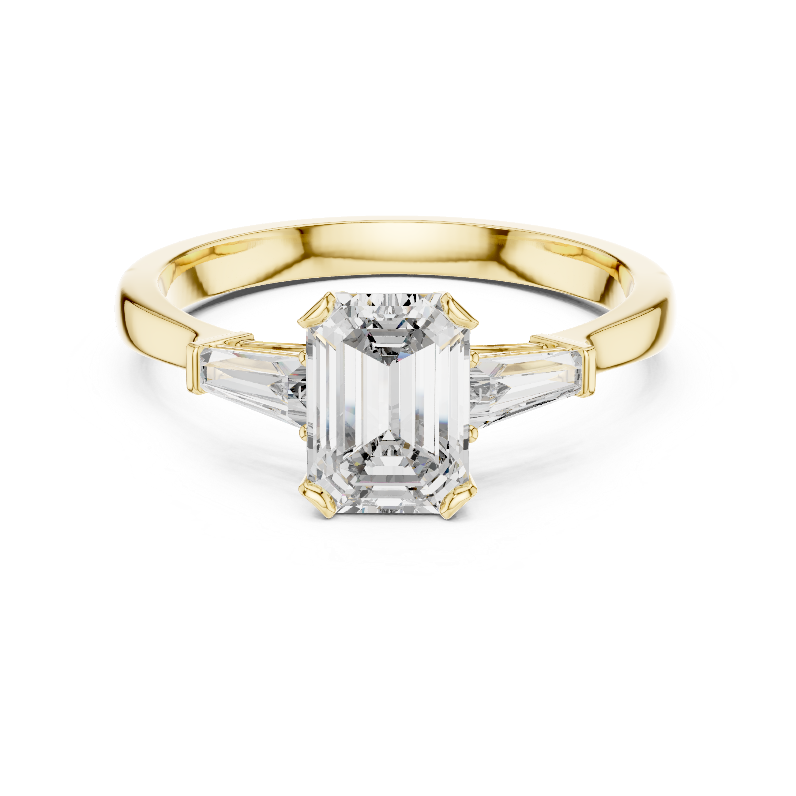 Emerald Cut Three Stone Engagement Ring with Baguette Side Diamonds