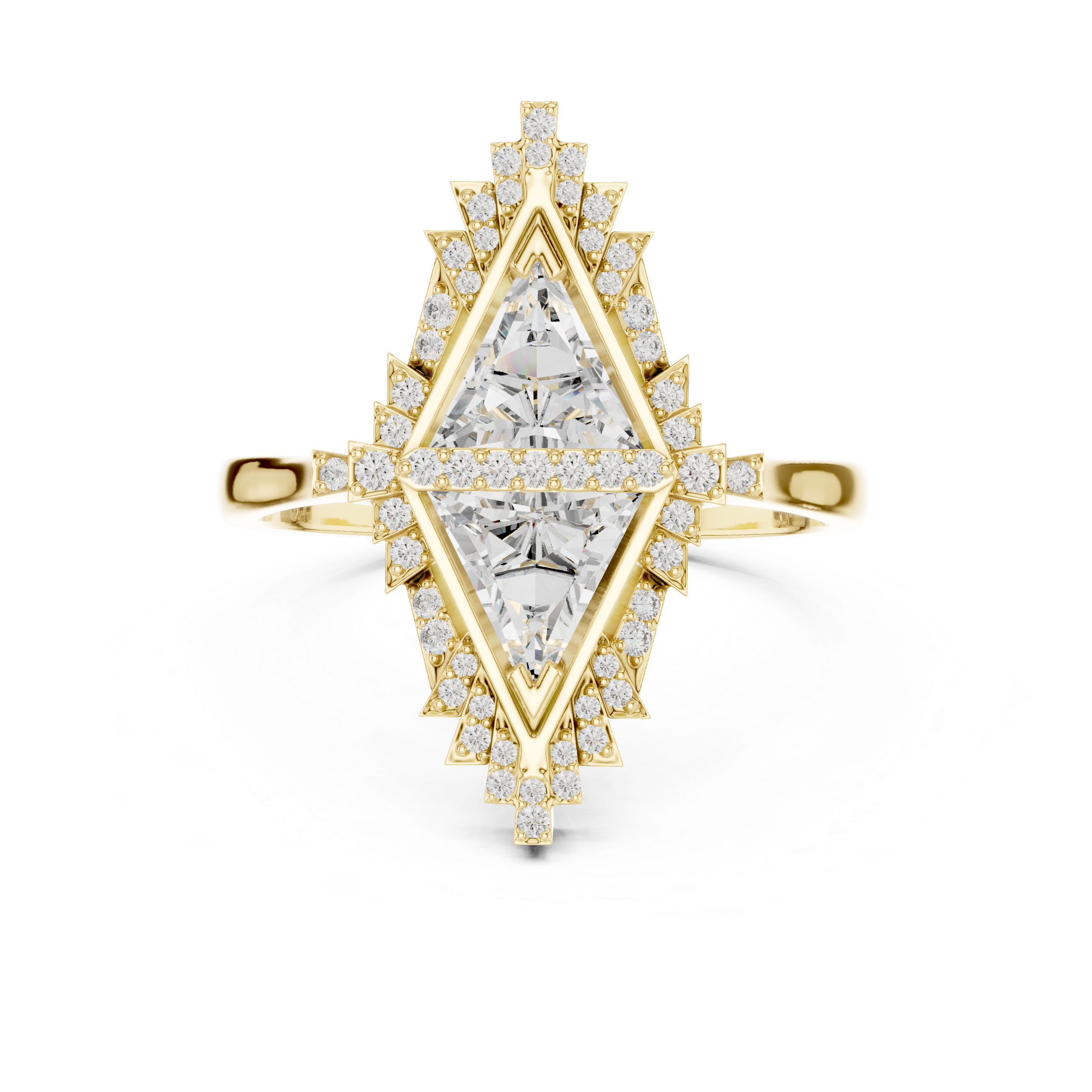 Art Deco Double Triangle Diamond Ring with Geometric Halo Design