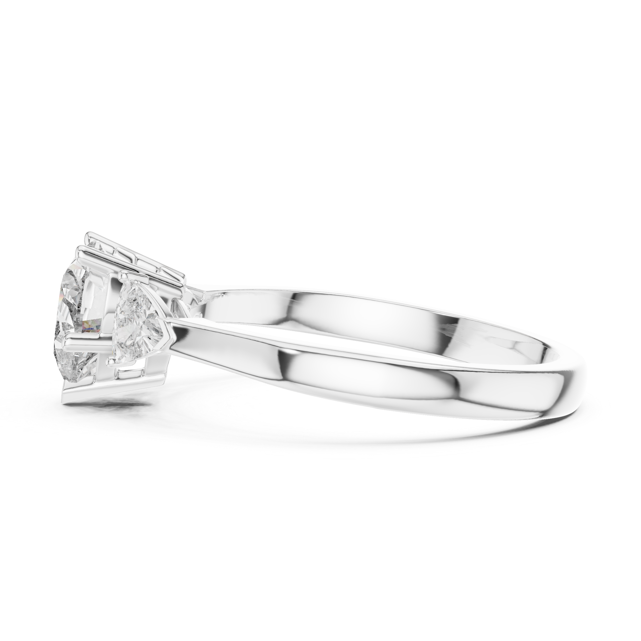 Heart Cut Three Stone Engagement Ring with Trillion Side Diamonds