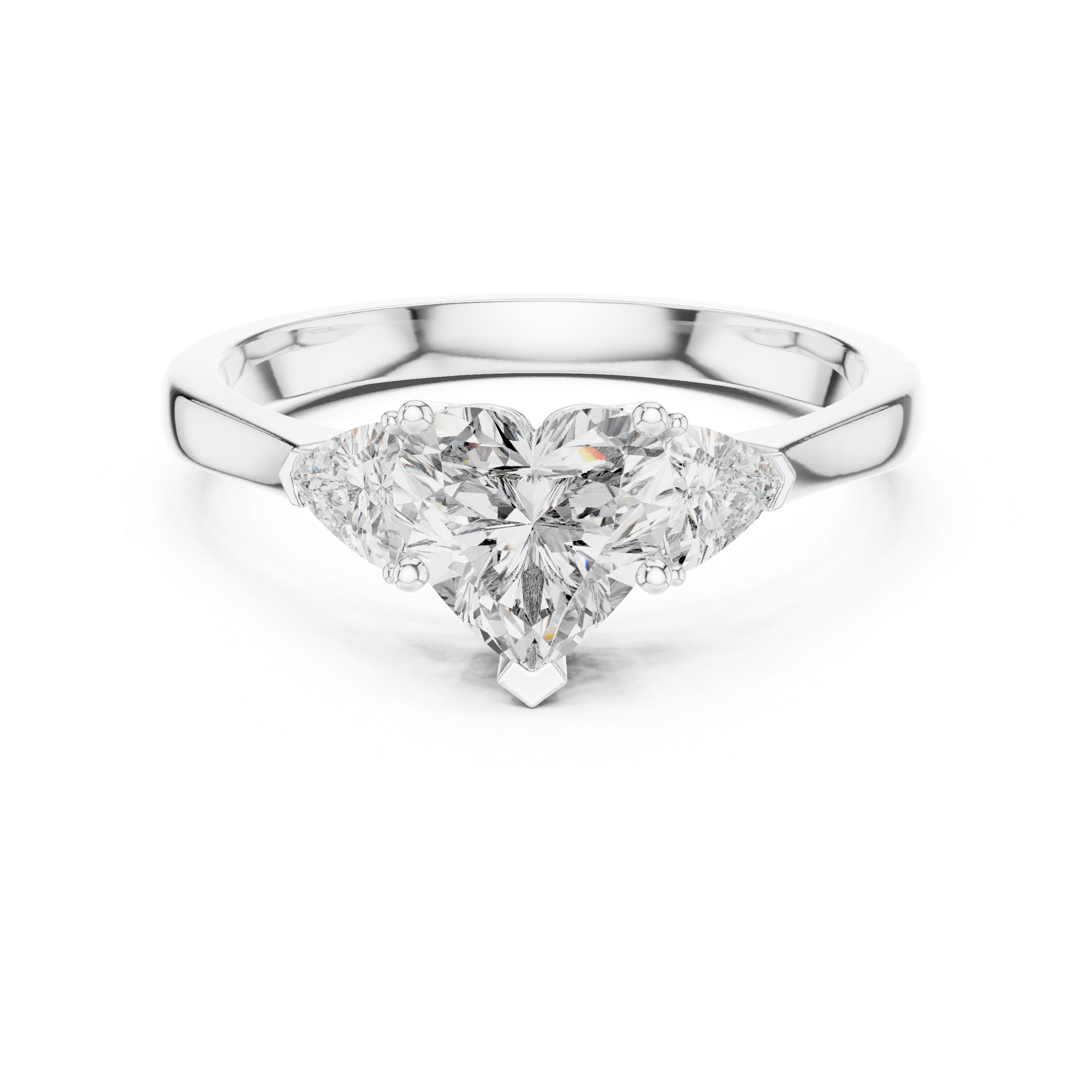 Heart Cut Three Stone Engagement Ring with Trillion Side Diamonds