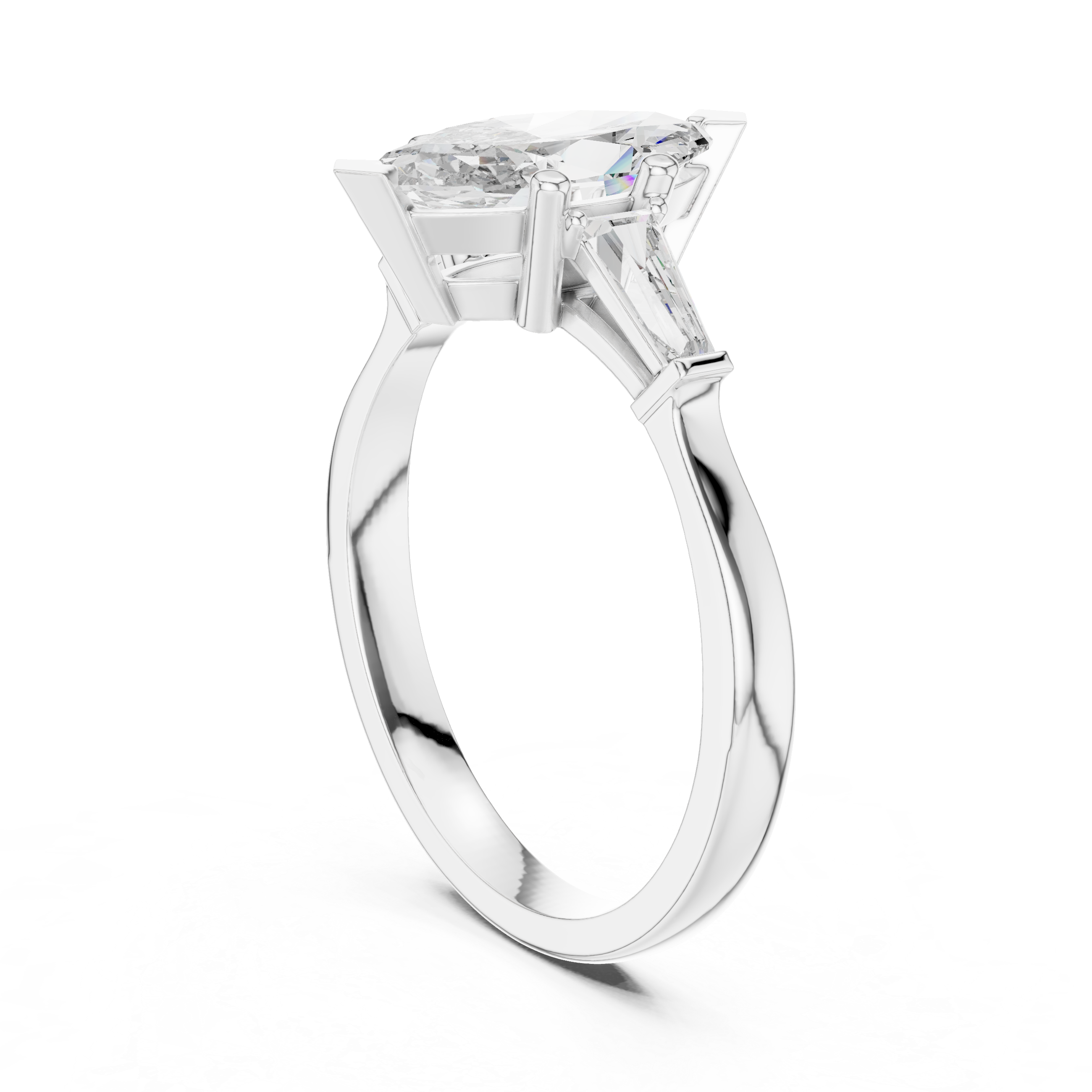 Marquise Cut Three Stone Engagement Ring with Custom Baguette Side Diamonds