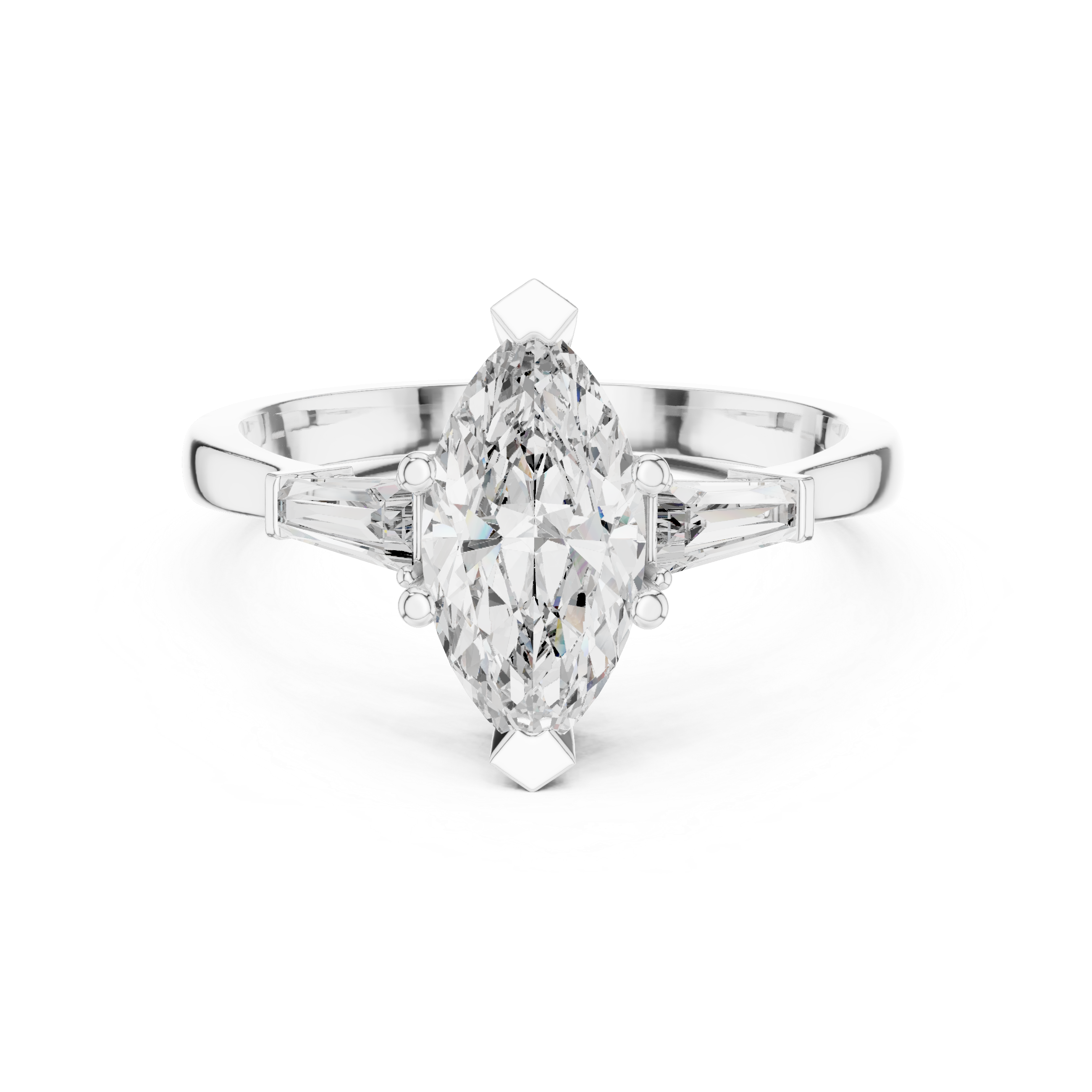 Marquise Cut Three Stone Engagement Ring with Custom Baguette Side Diamonds