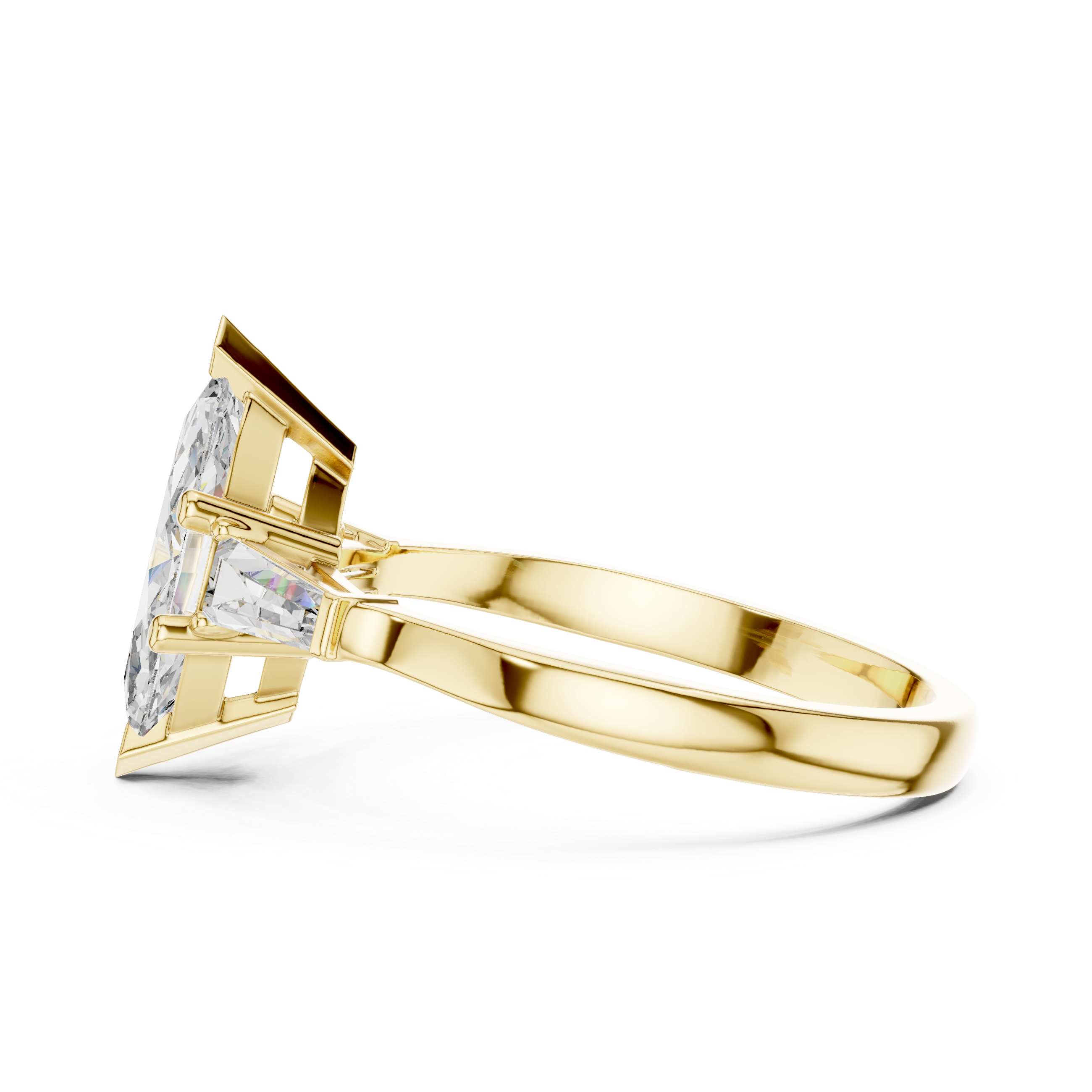 Marquise Cut Three Stone Engagement Ring with Custom Baguette Side Diamonds