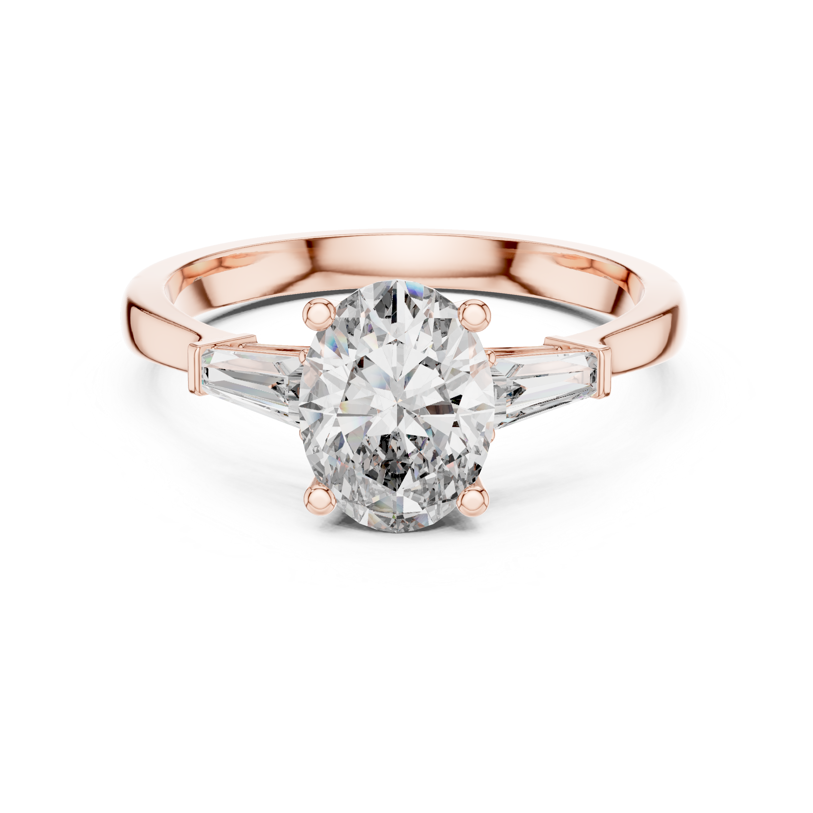 Oval Cut Three Stone Engagement Ring with Custom Baguette Side Diamonds