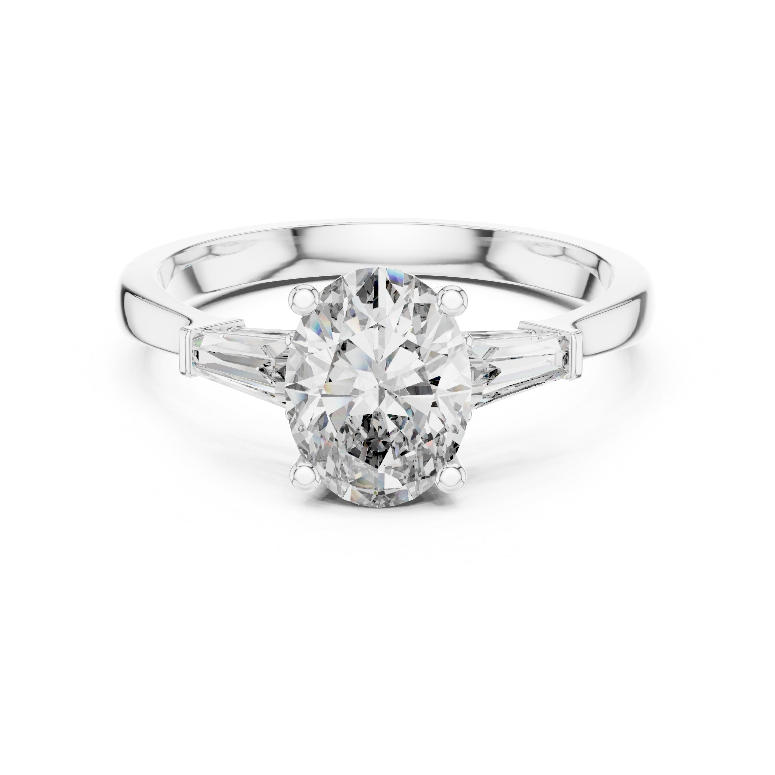 Oval Cut Three Stone Engagement Ring with Custom Baguette Side Diamonds