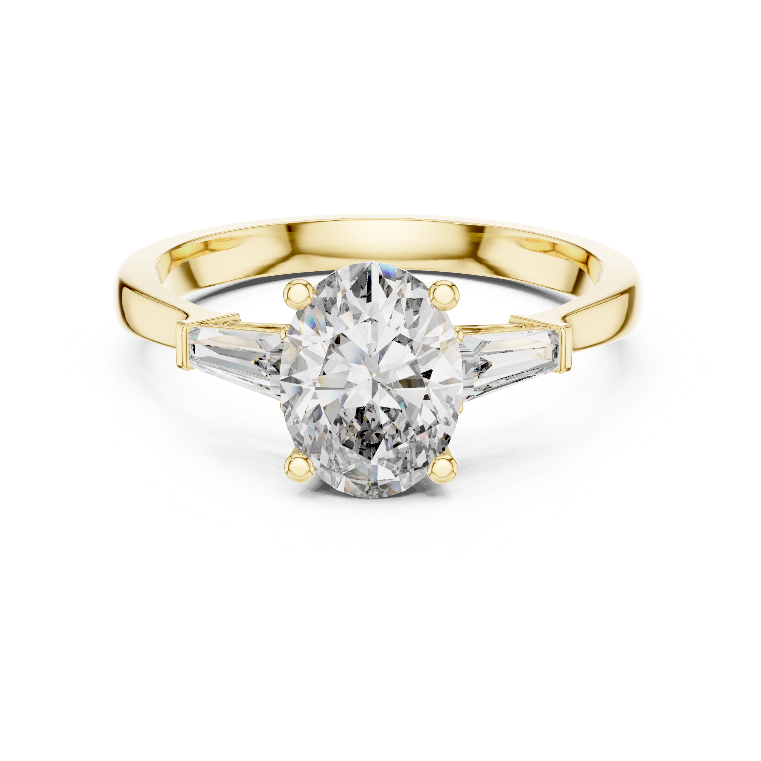 Oval Cut Three Stone Engagement Ring with Custom Baguette Side Diamonds