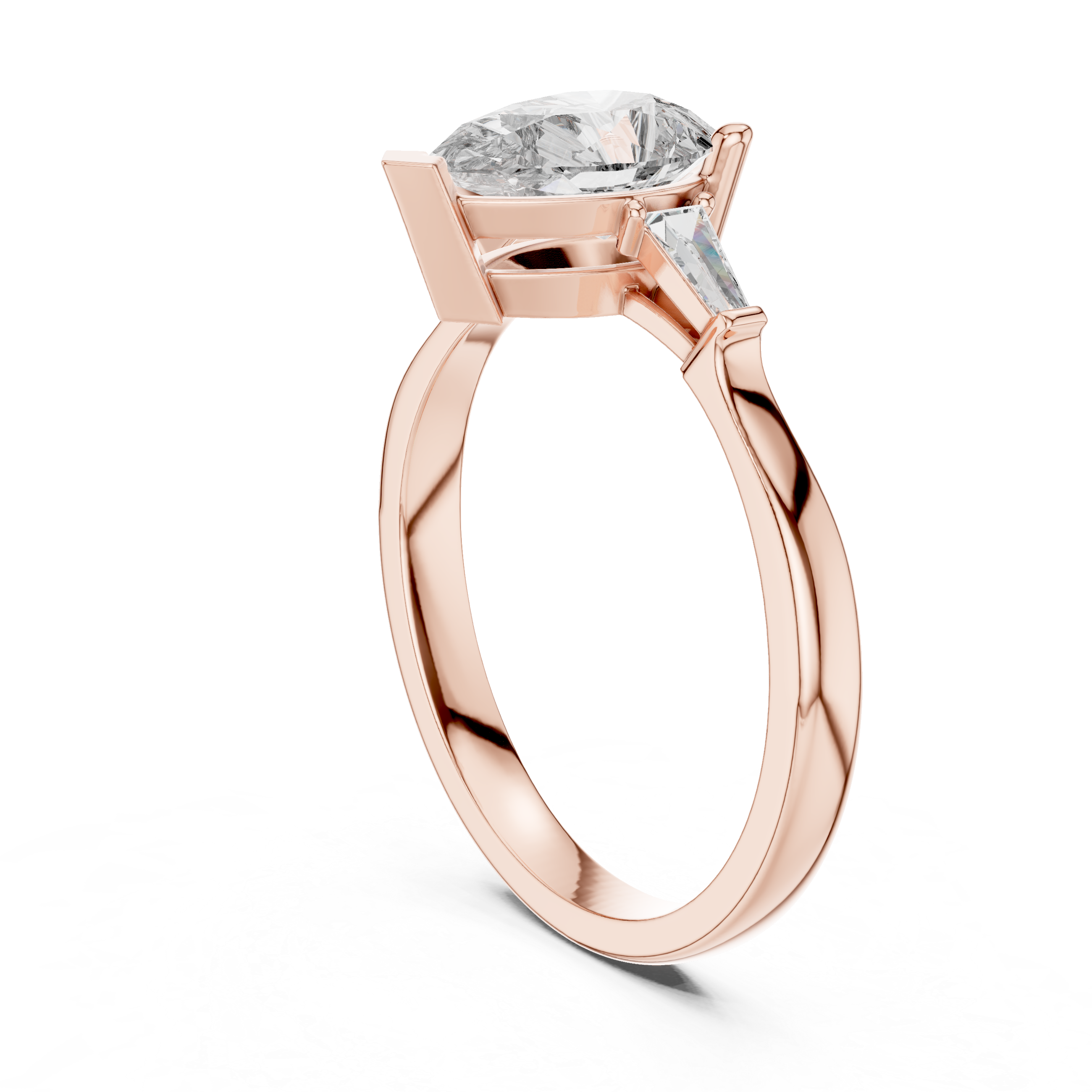 Pear Cut Three Stone Engagement Ring with Custom Baguette Side Diamonds