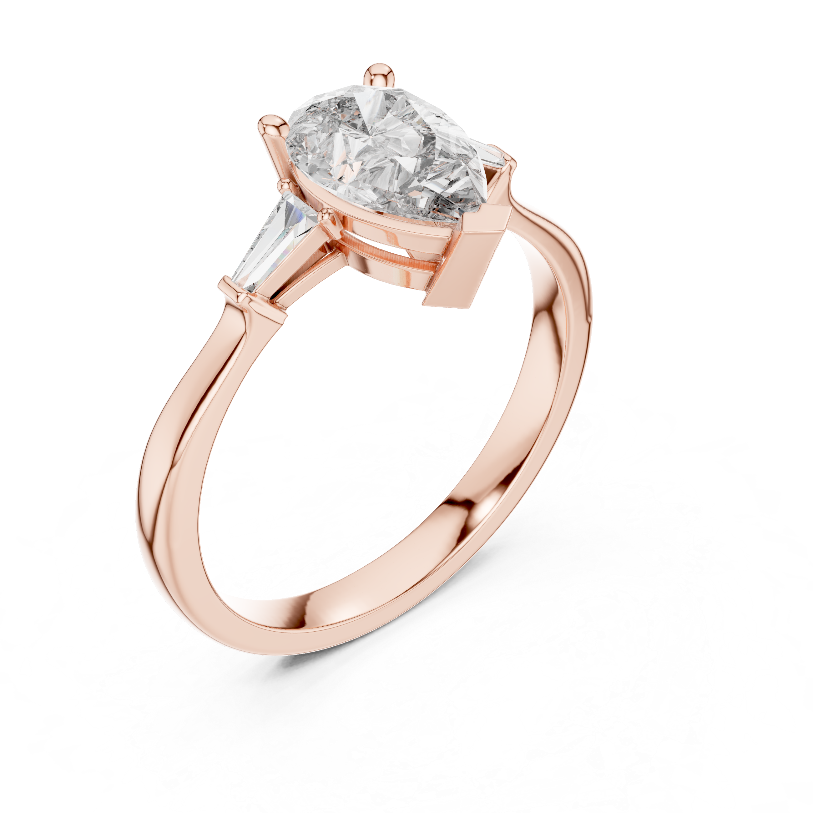 Pear Cut Three Stone Engagement Ring with Custom Baguette Side Diamonds