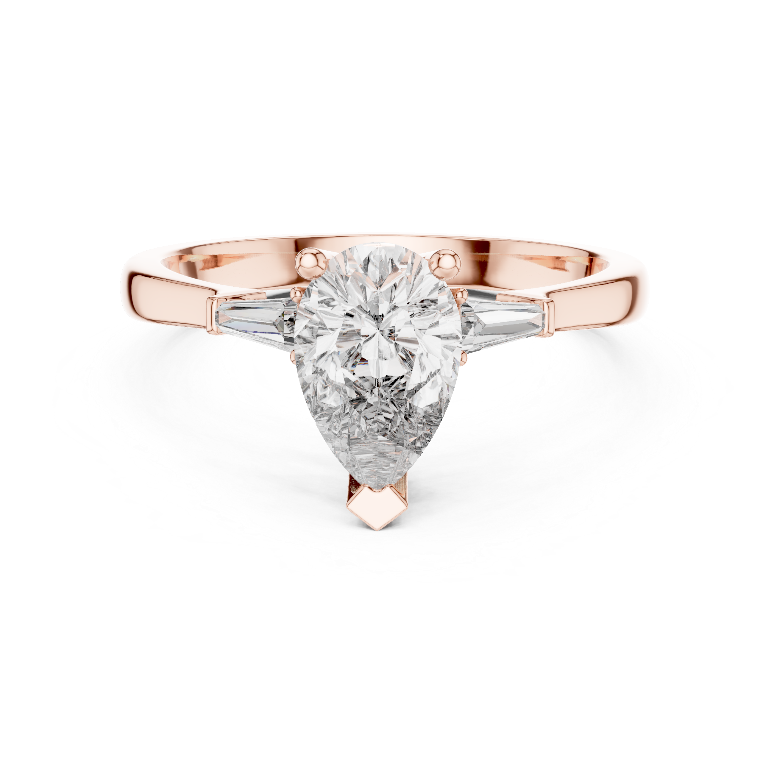 Pear Cut Three Stone Engagement Ring with Custom Baguette Side Diamonds