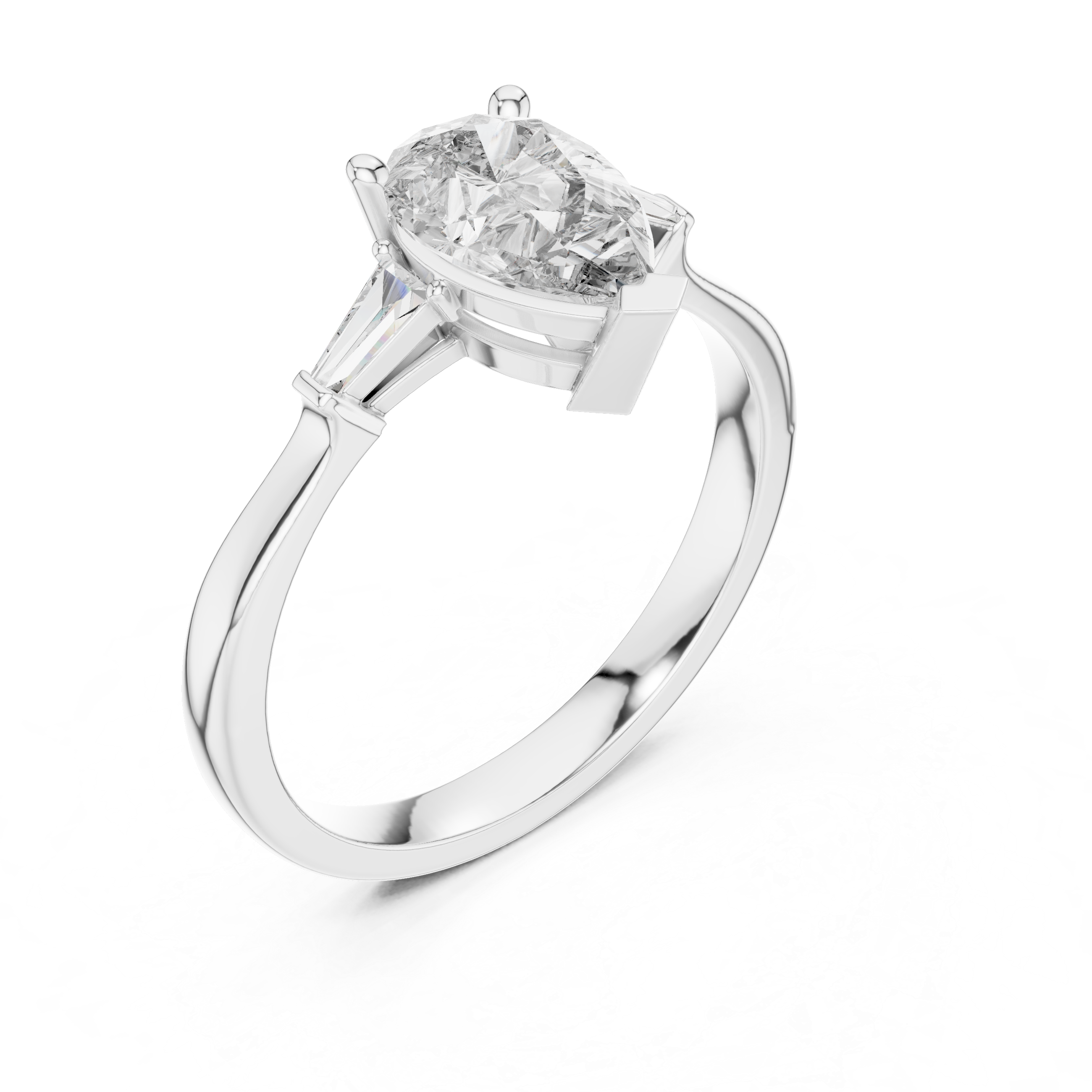 Pear Cut Three Stone Engagement Ring with Custom Baguette Side Diamonds